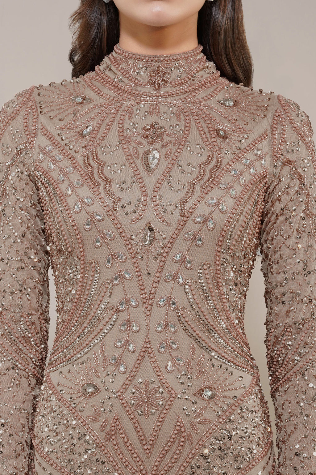 Lotus Embellished Maxi Dress in Taupe