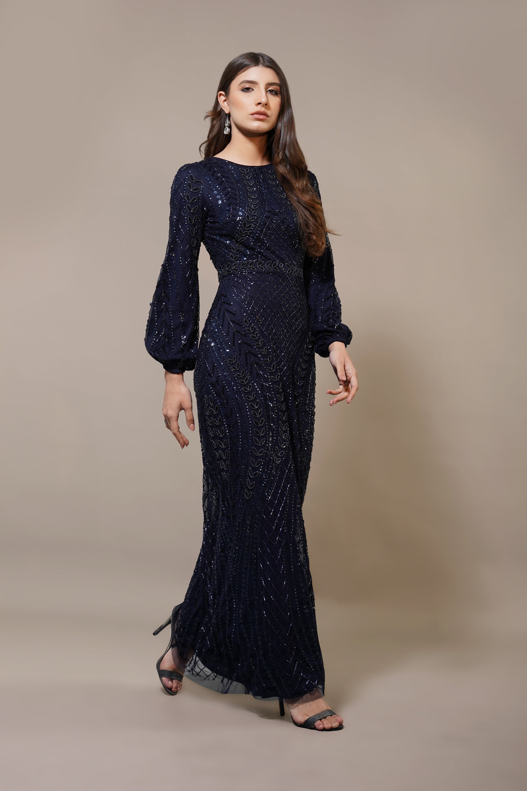 Acacia Embellished Maxi Dress in Navy