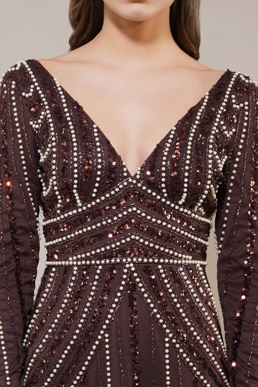 Cordelia Embellished Maxi Dress in Coffee Brown