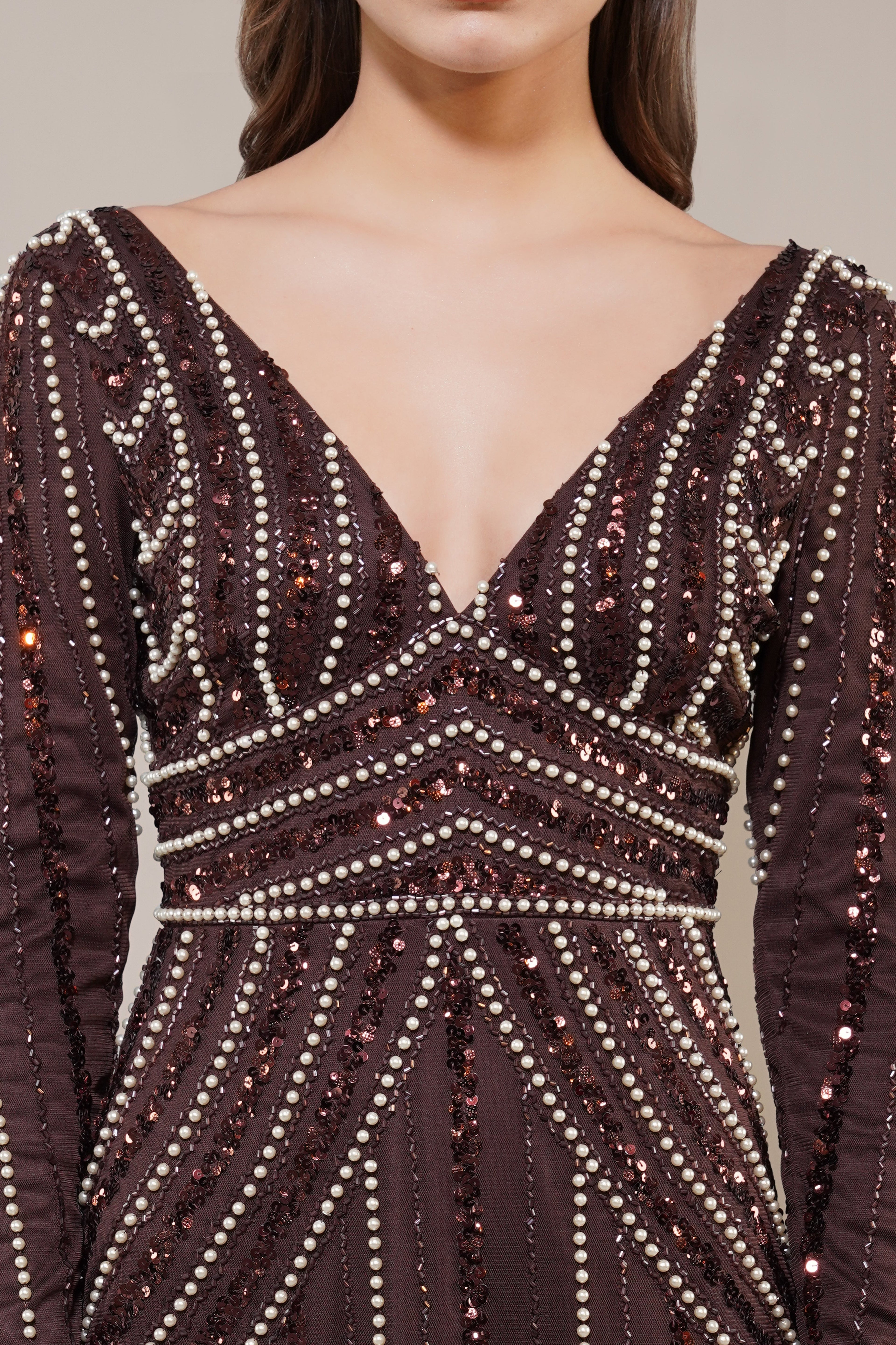 Cordelia Embellished Maxi Dress in Coffee Brown