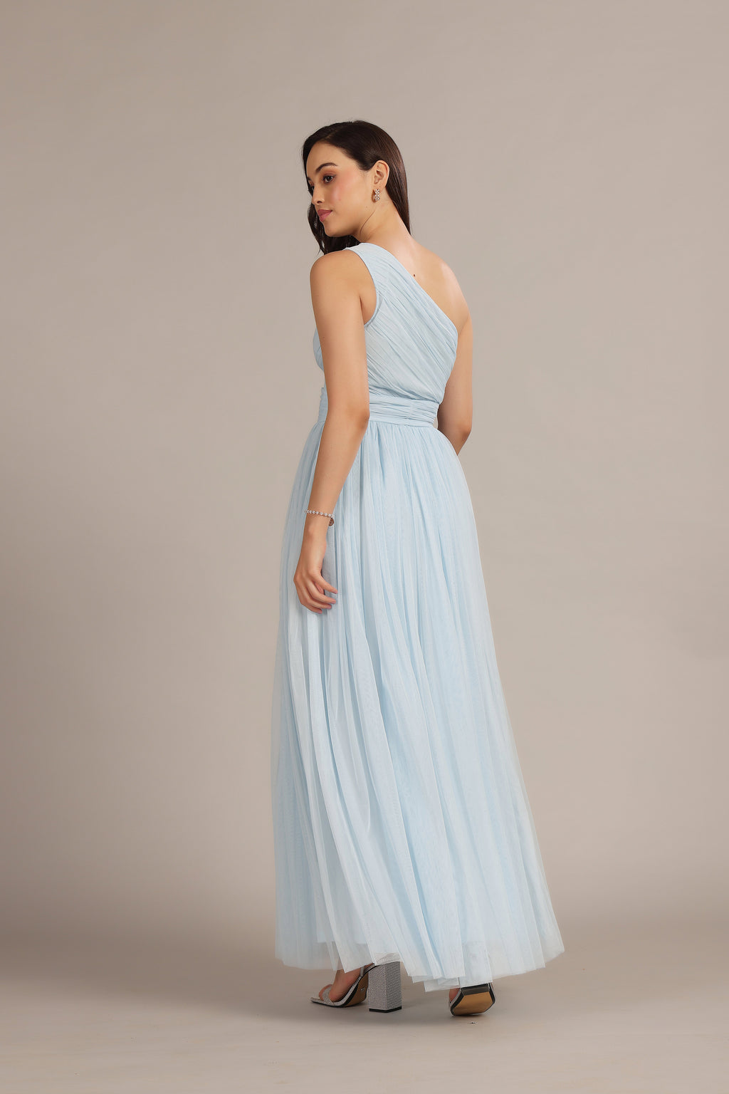 One Shoulder Maxi Dress in Powder Blue