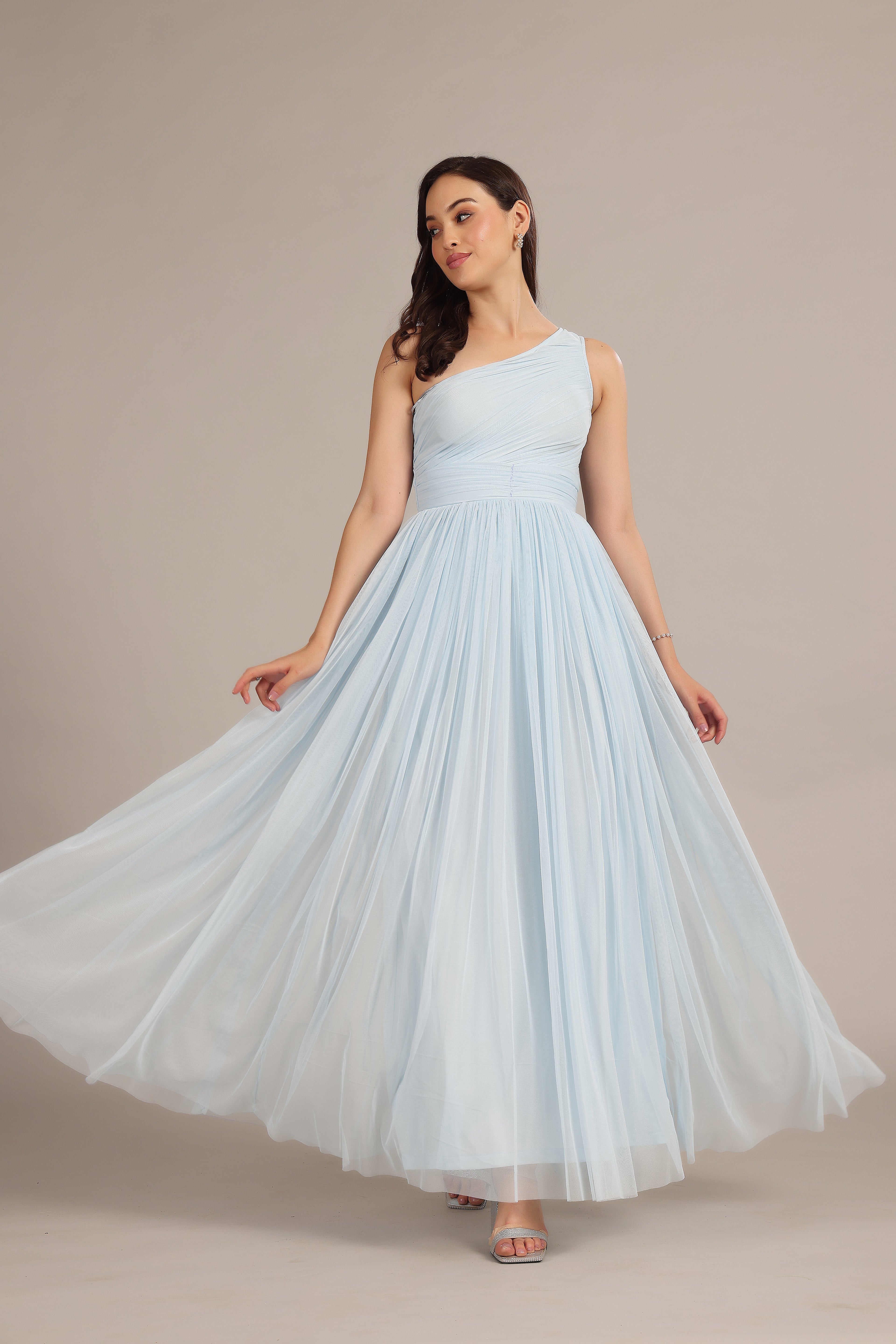 One Shoulder Maxi Dress in Powder Blue