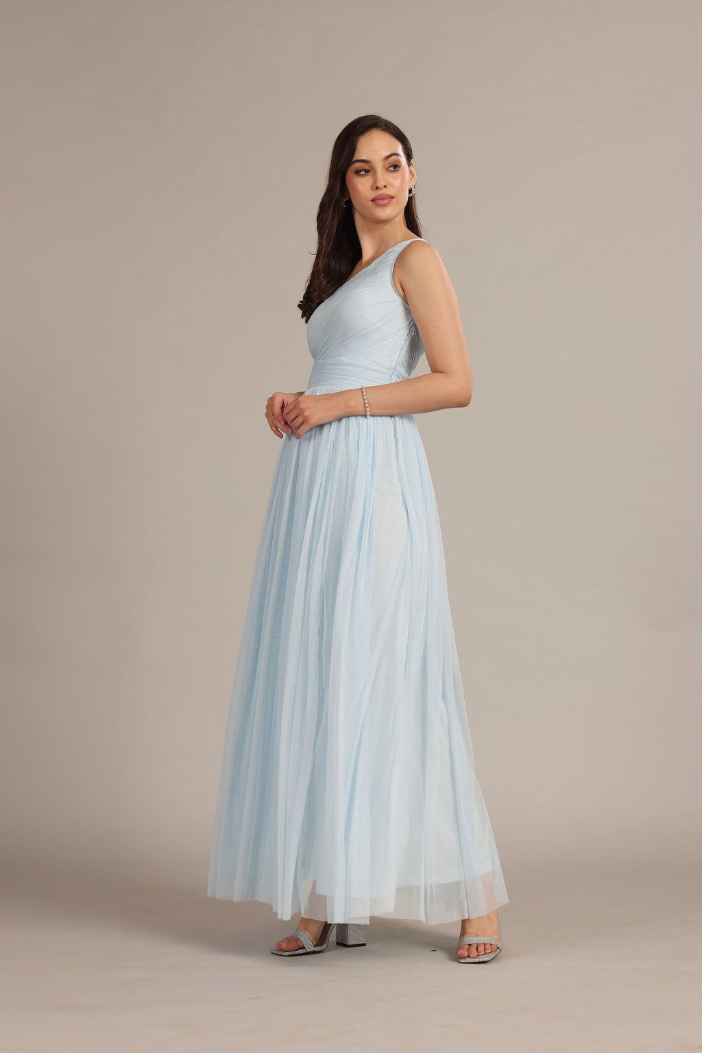 One Shoulder Maxi Dress in Powder Blue