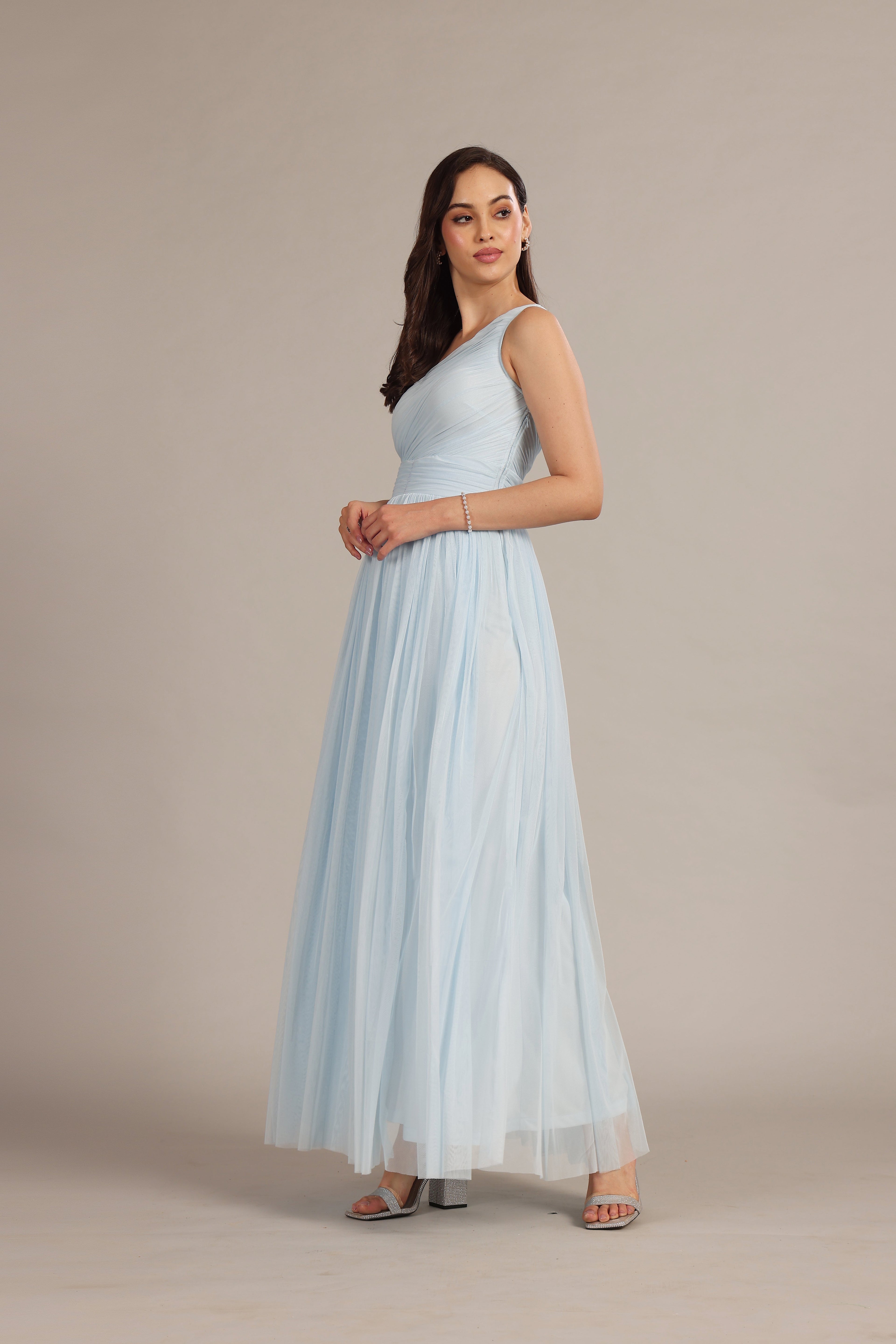 One Shoulder Maxi Dress in Powder Blue