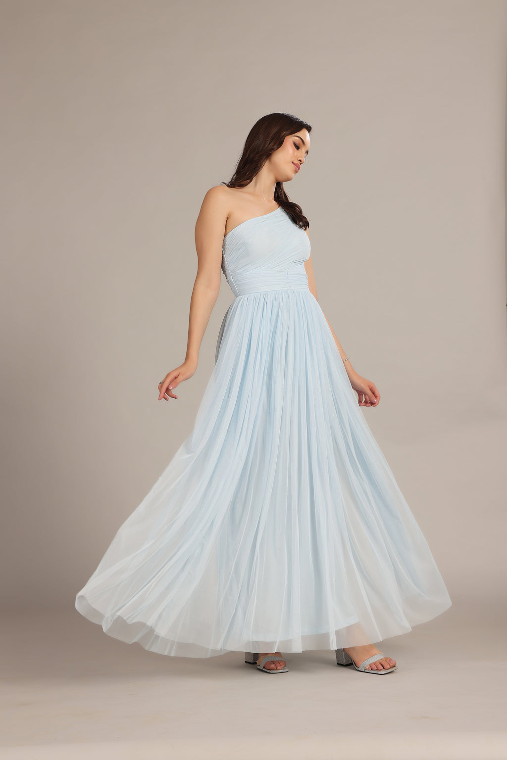 One Shoulder Maxi Dress in Powder Blue