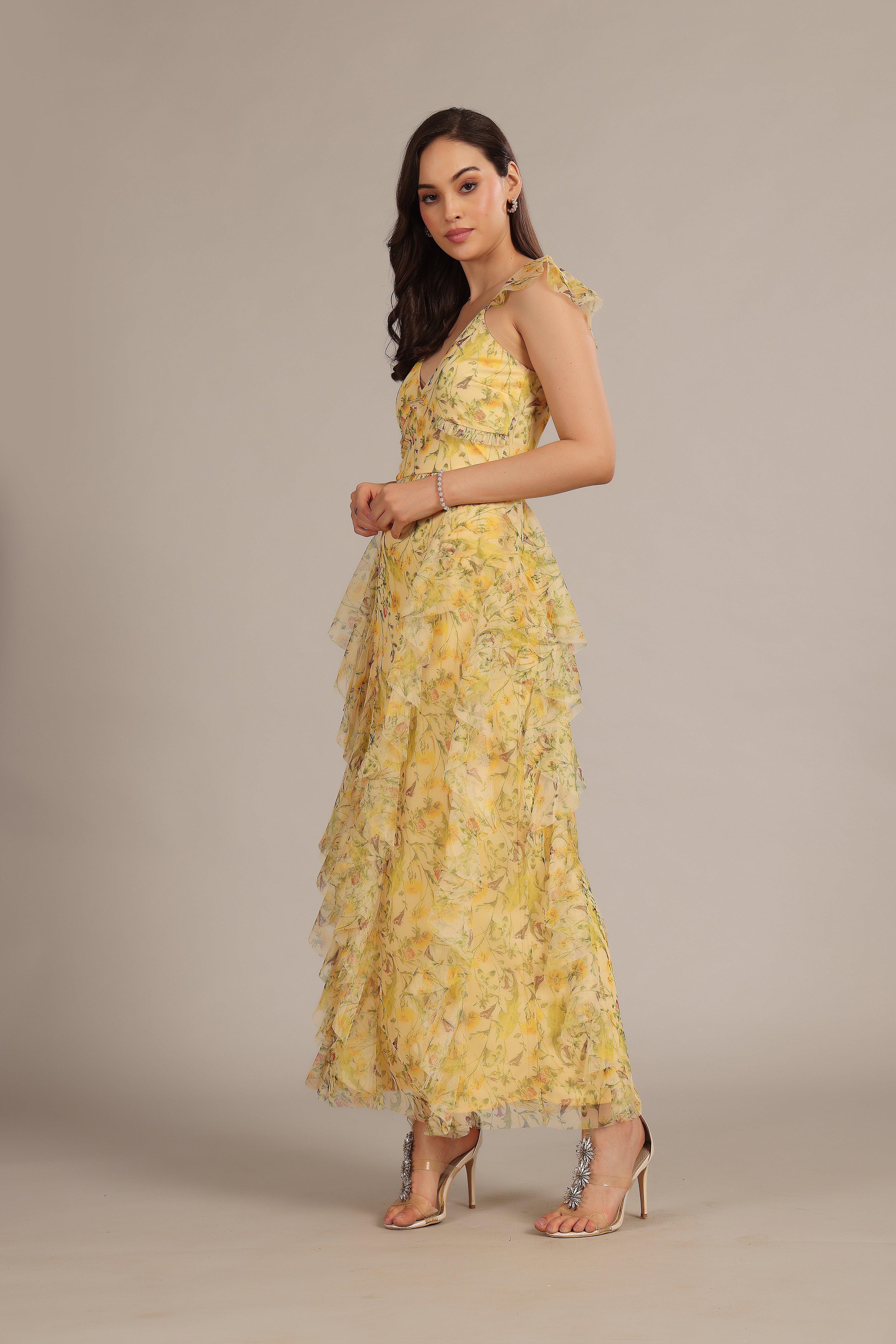 Malin Maxi Dress in Yellow Floral