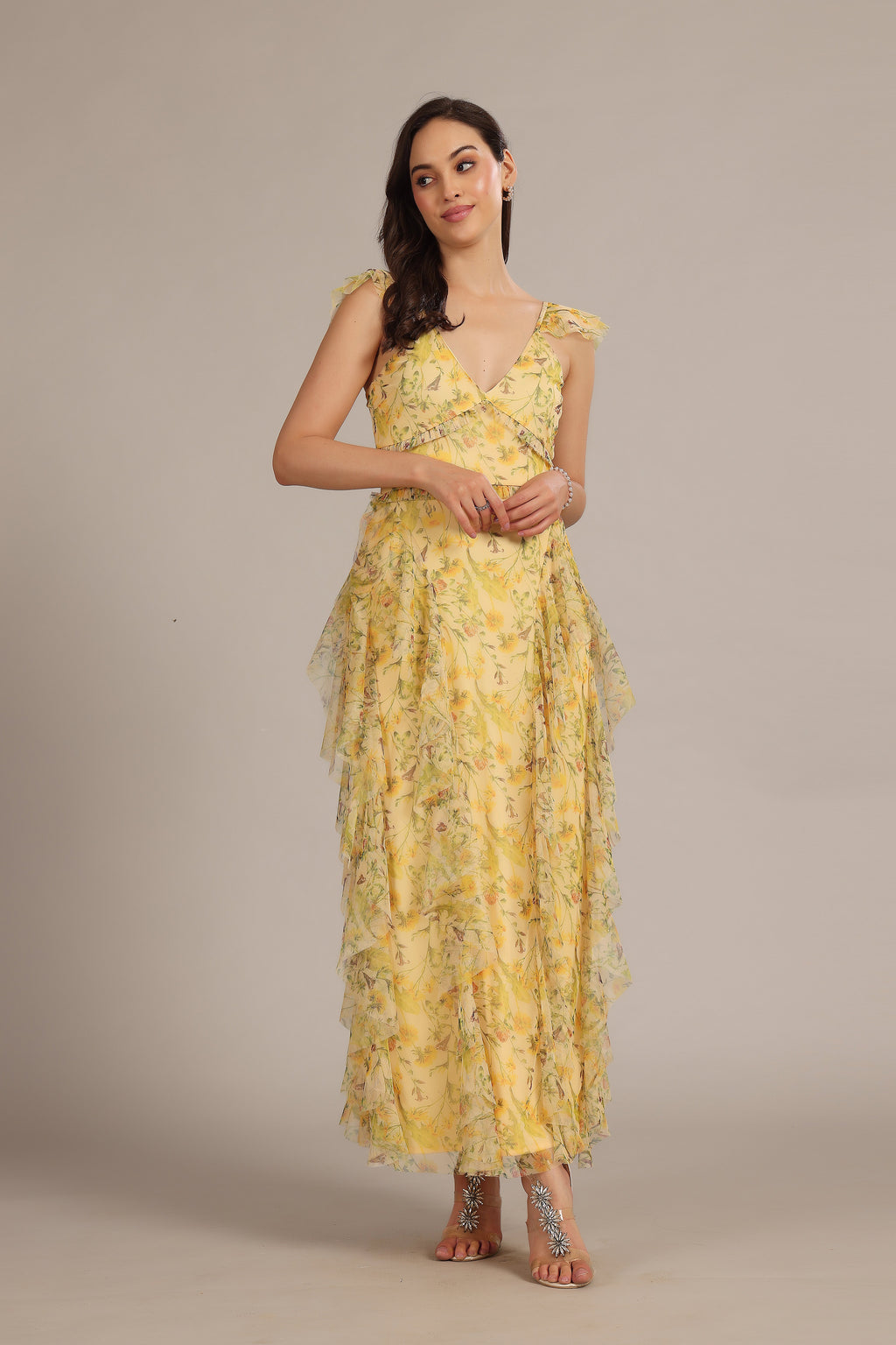 Malin Maxi Dress in Yellow Floral