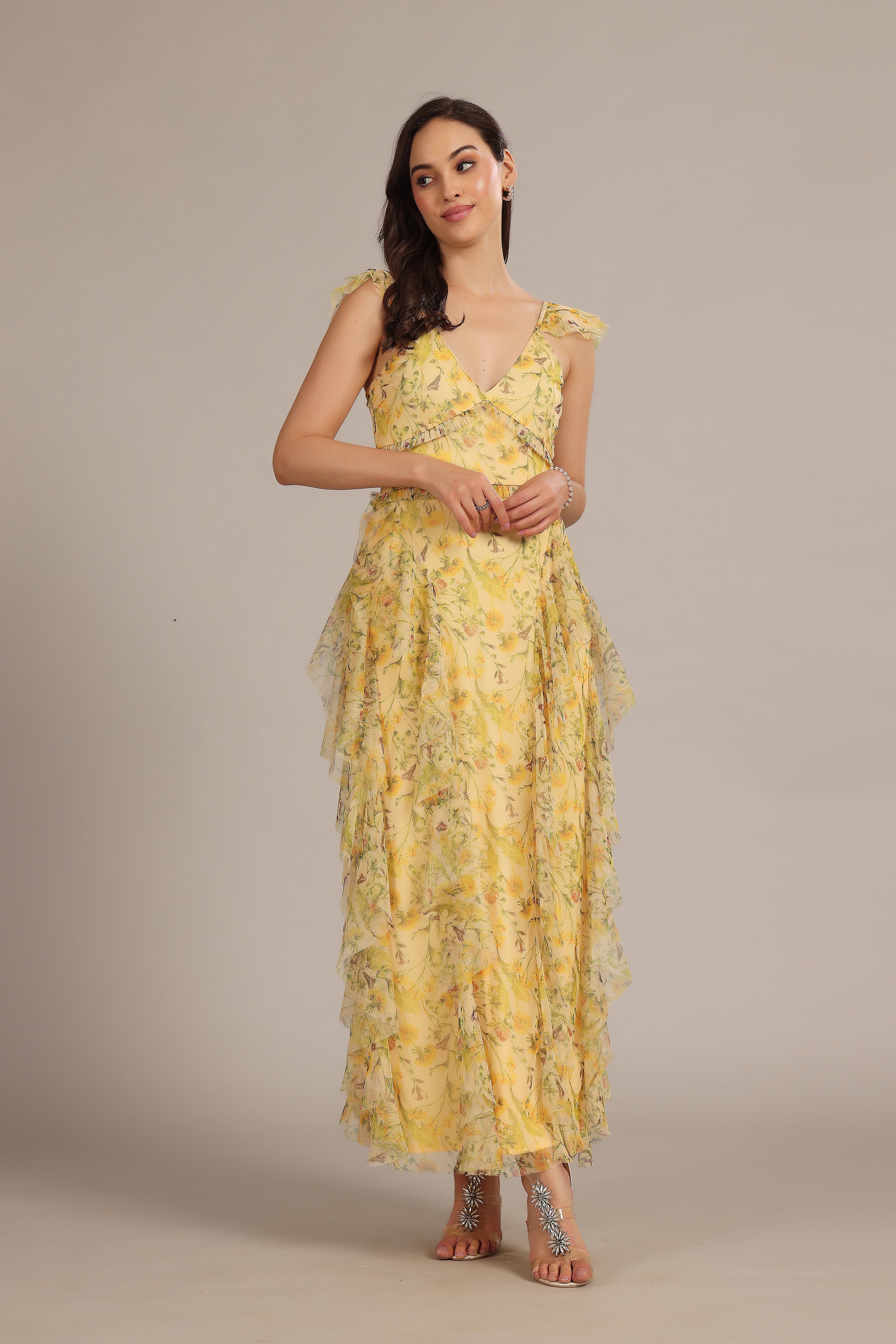 Malin Maxi Dress in Yellow Floral