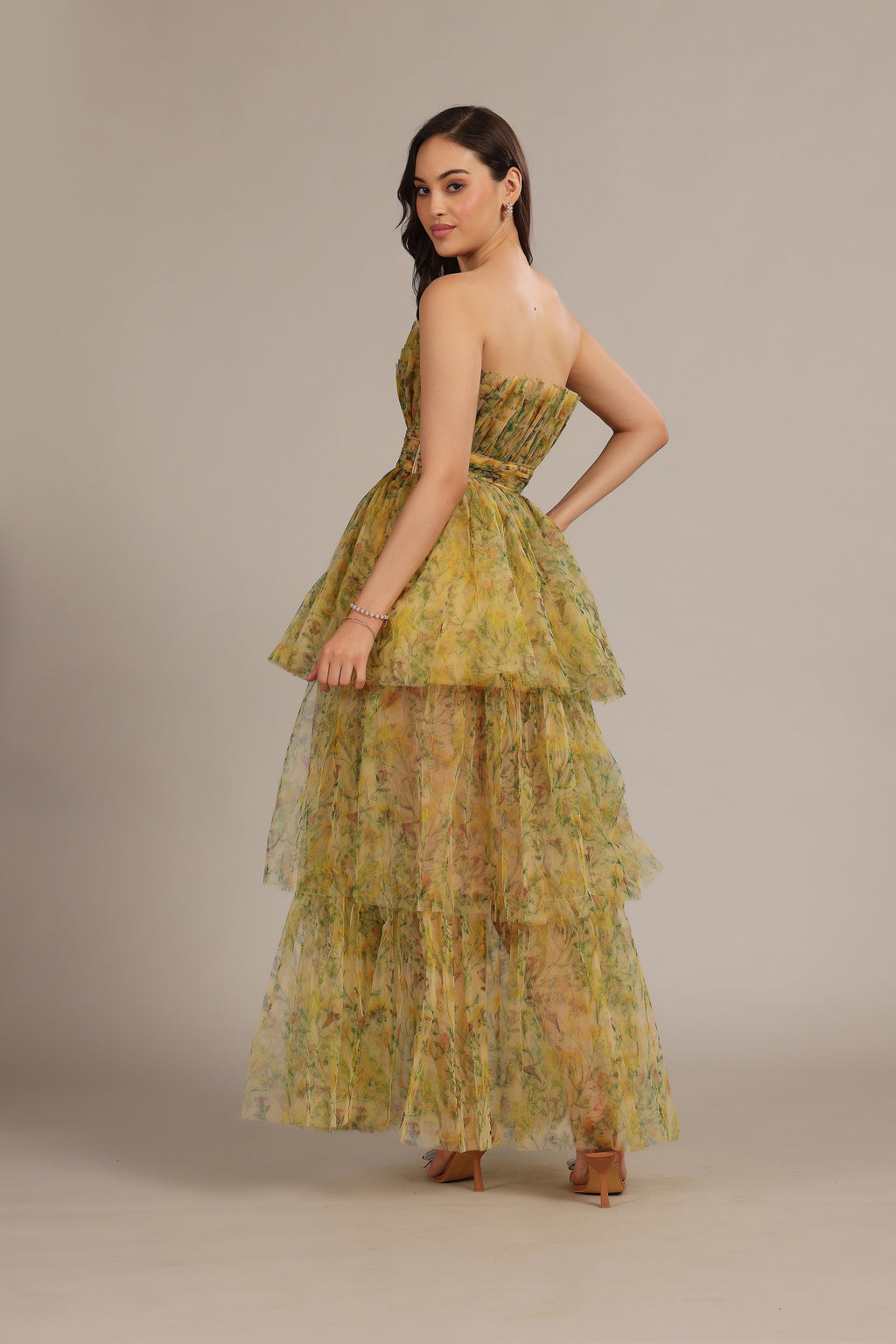 Natalia Tulle Maxi Dress in Yellow Floral