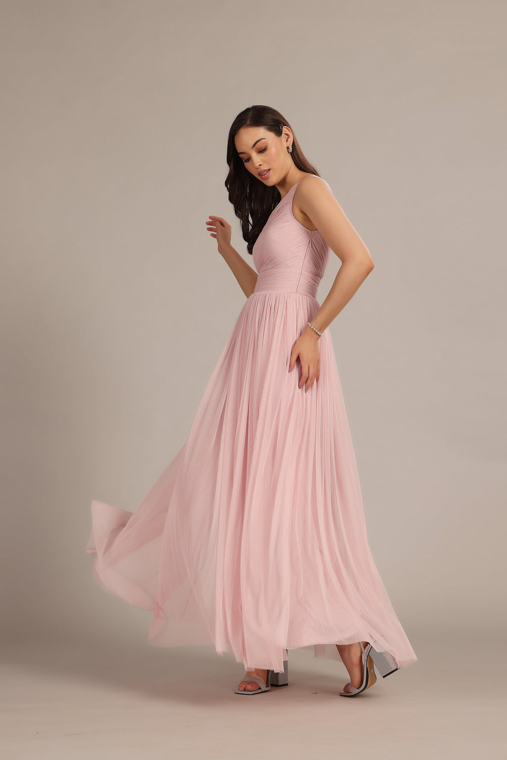 One Shoulder Maxi Dress in Powder Pink