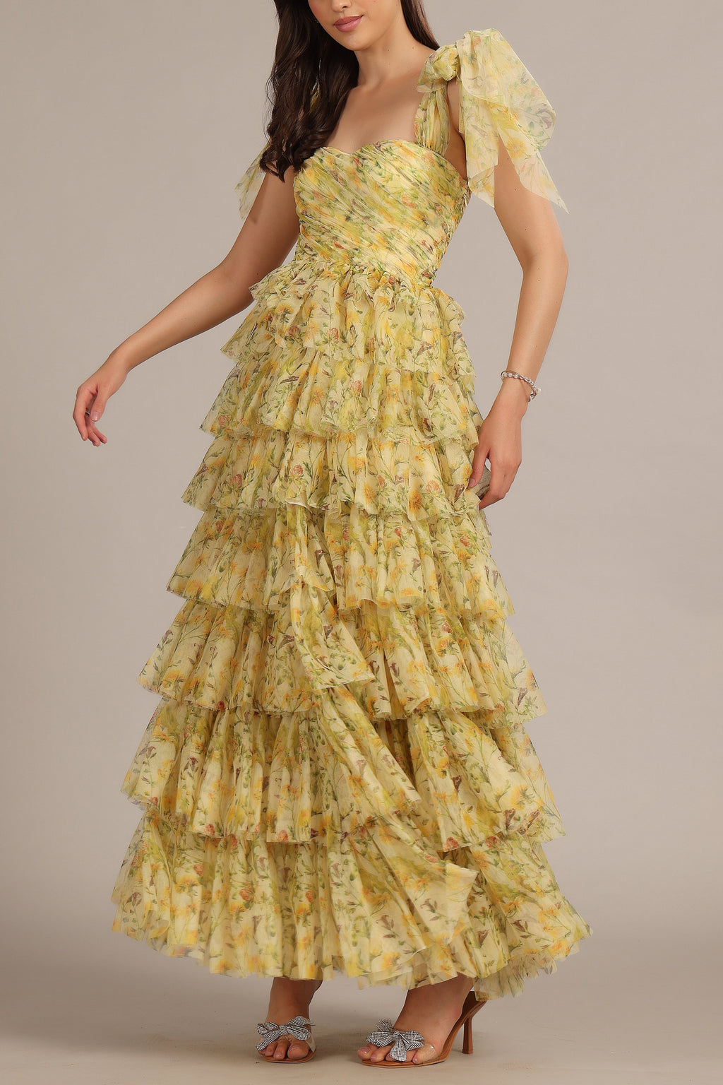 Ophelia Yellow Floral Maxi Dress with Tie Detail