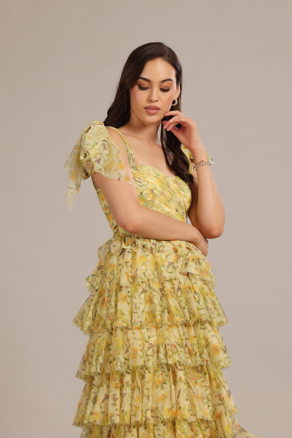Ophelia Yellow Floral Maxi Dress with Tie Detail