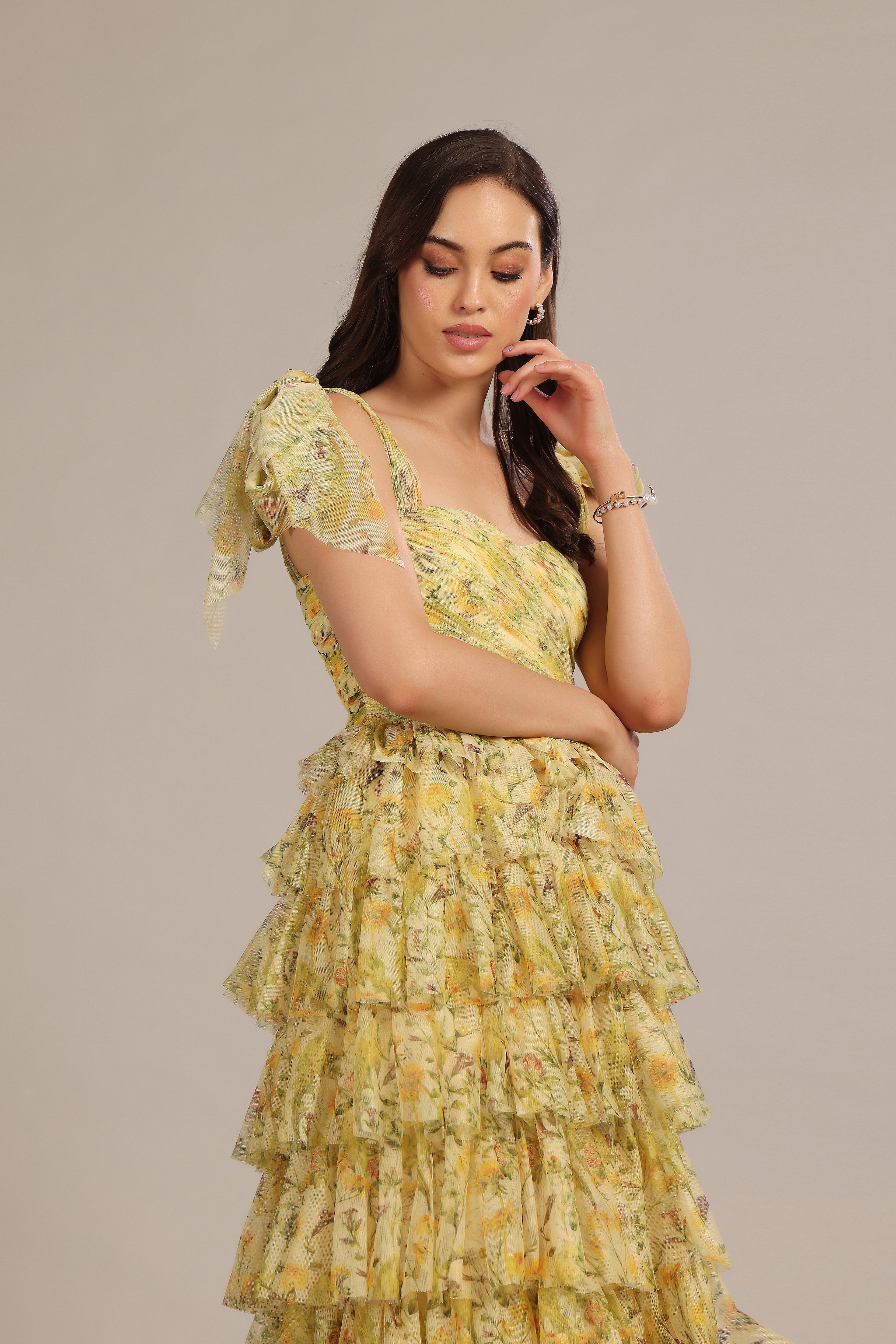 Ophelia Yellow Floral Maxi Dress with Tie Detail