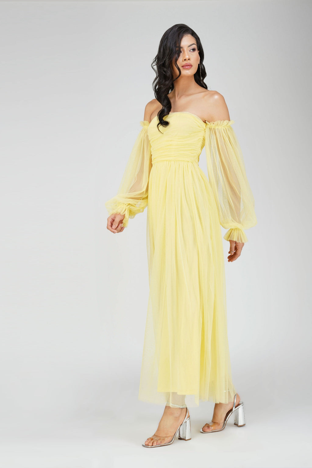 Lana Tulle Maxi Dress in Lemon