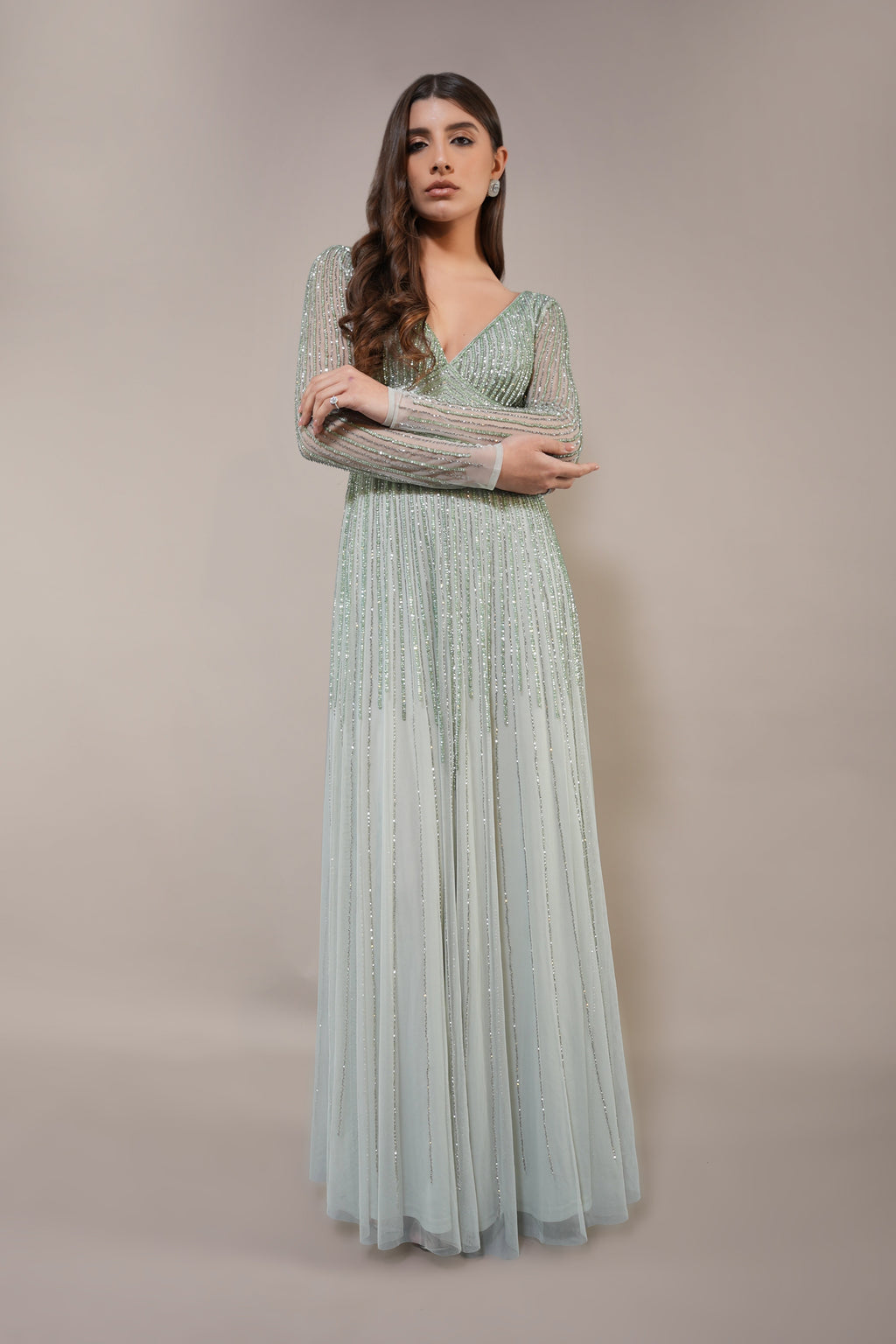 Laura Embellished Maxi Dress in Sage Green