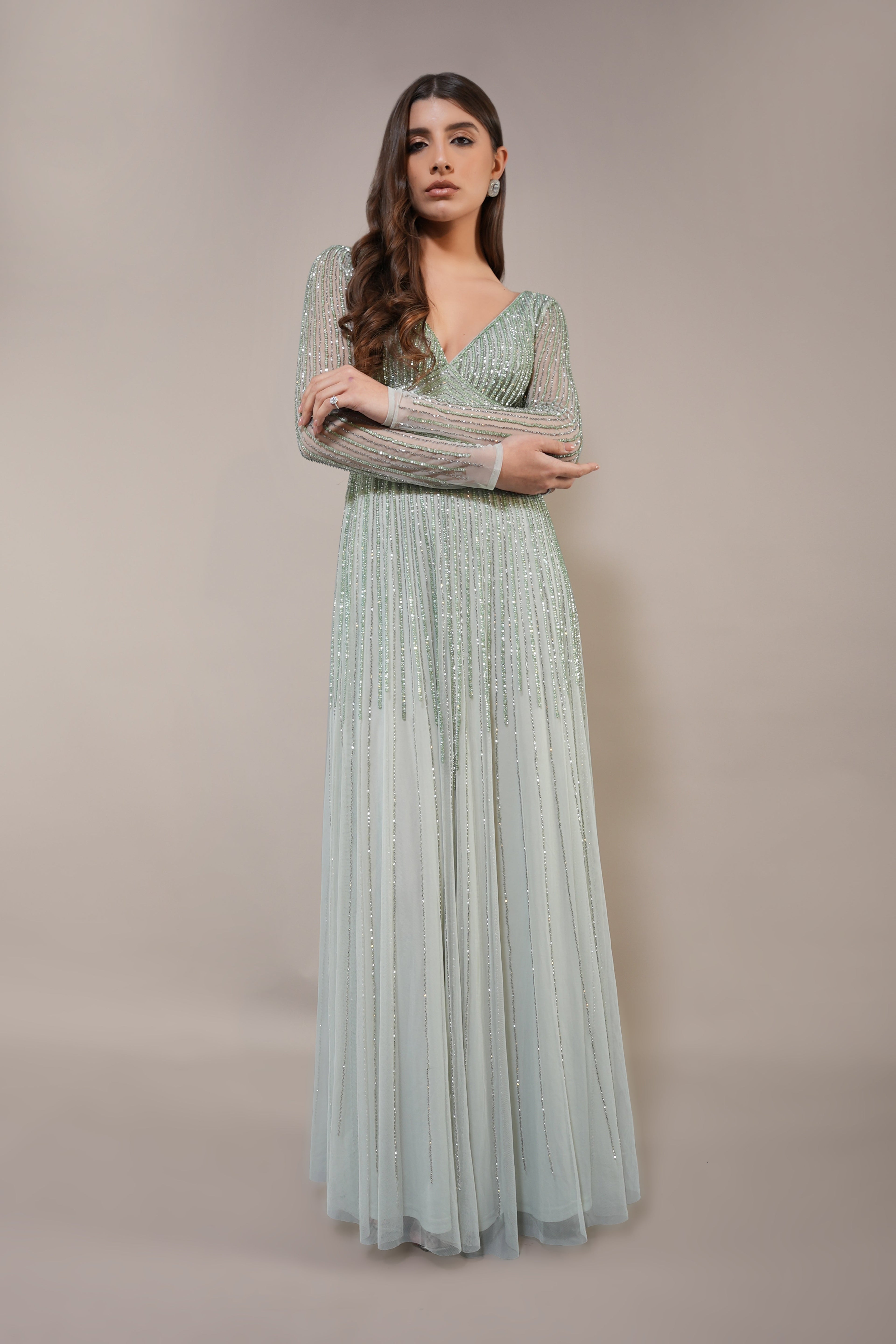 Laura Embellished Maxi Dress in Sage Green