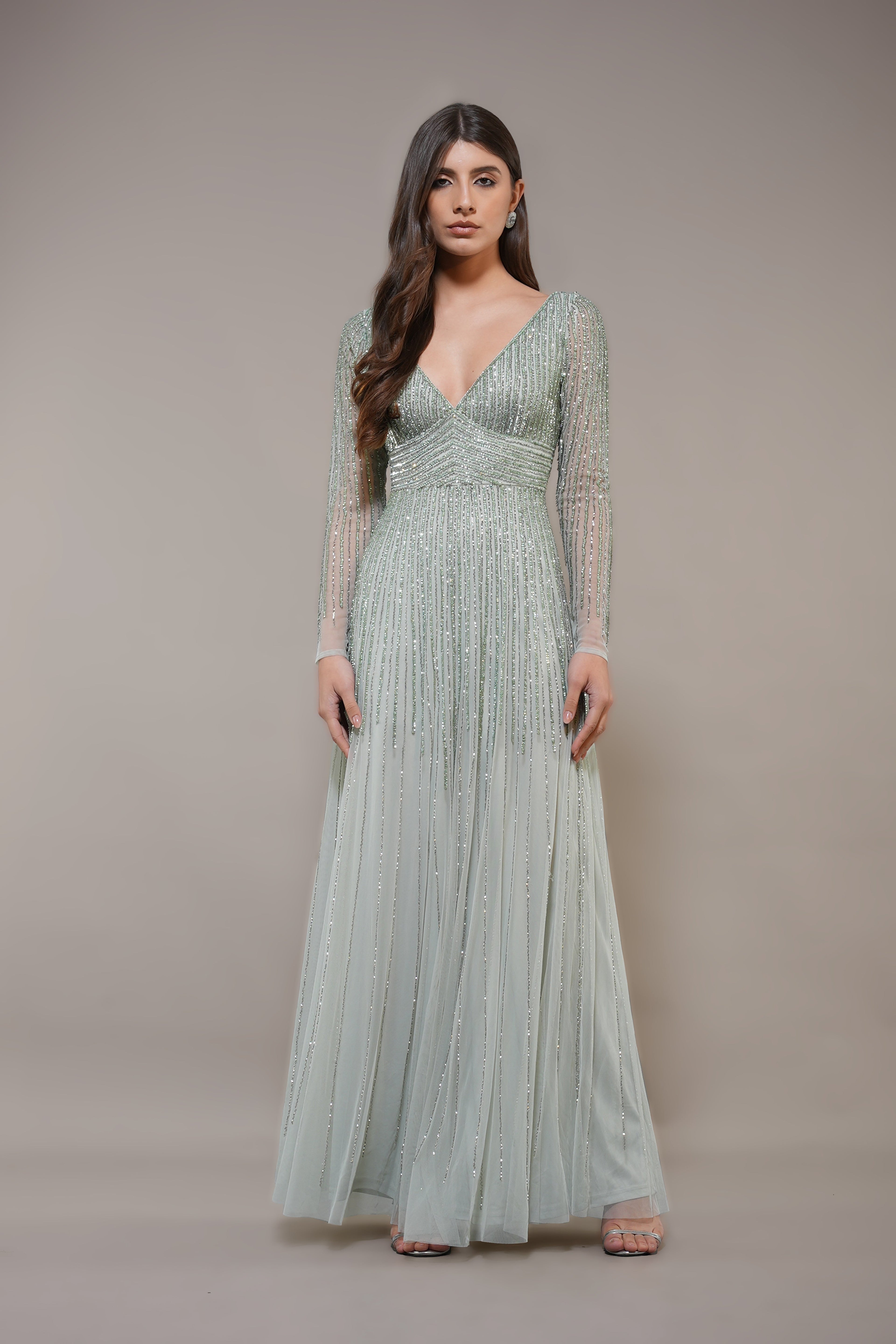 Laura Embellished Maxi Dress in Sage Green