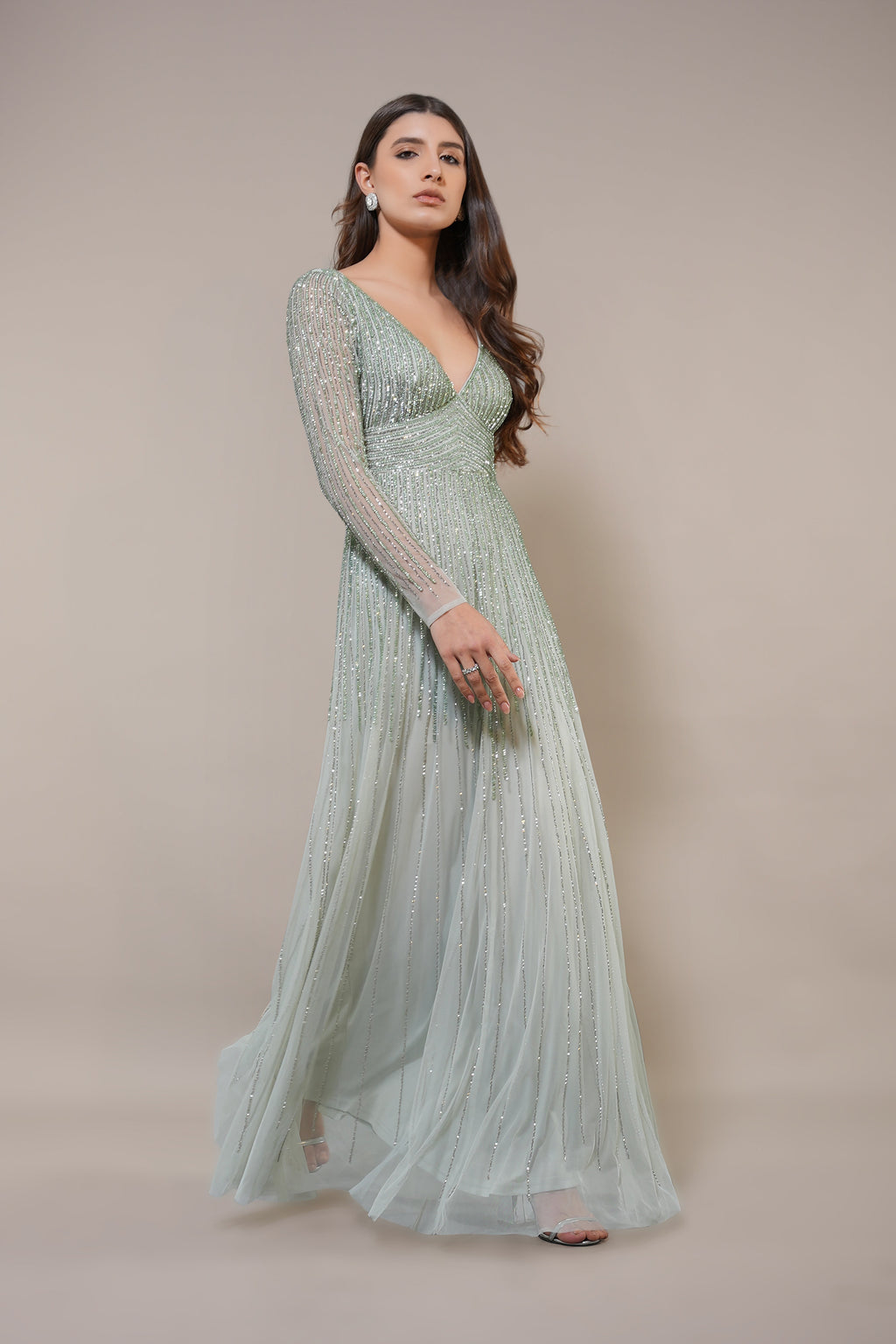 Laura Embellished Maxi Dress in Sage Green