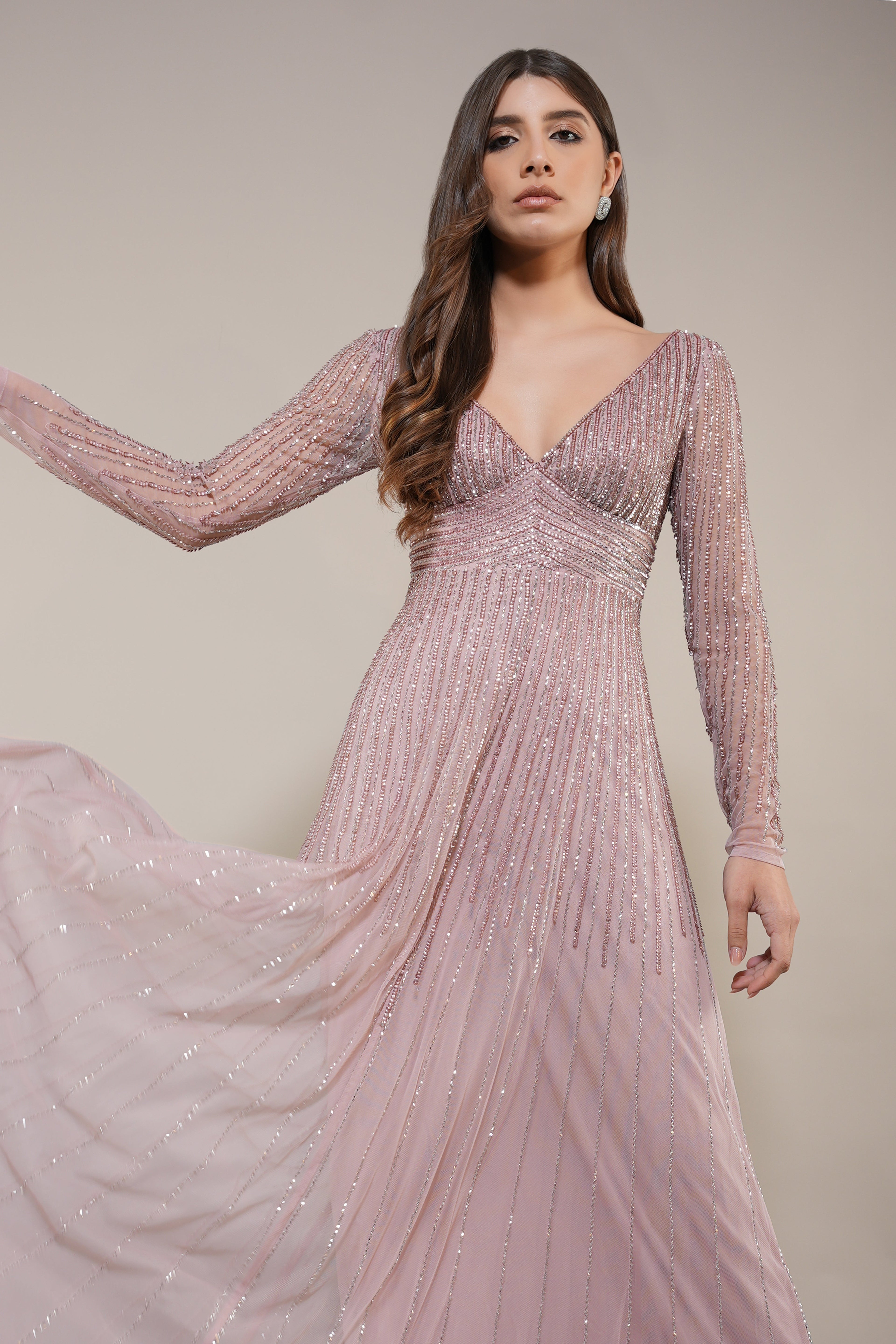 Laura Embellished Maxi Dress in Blush Pink