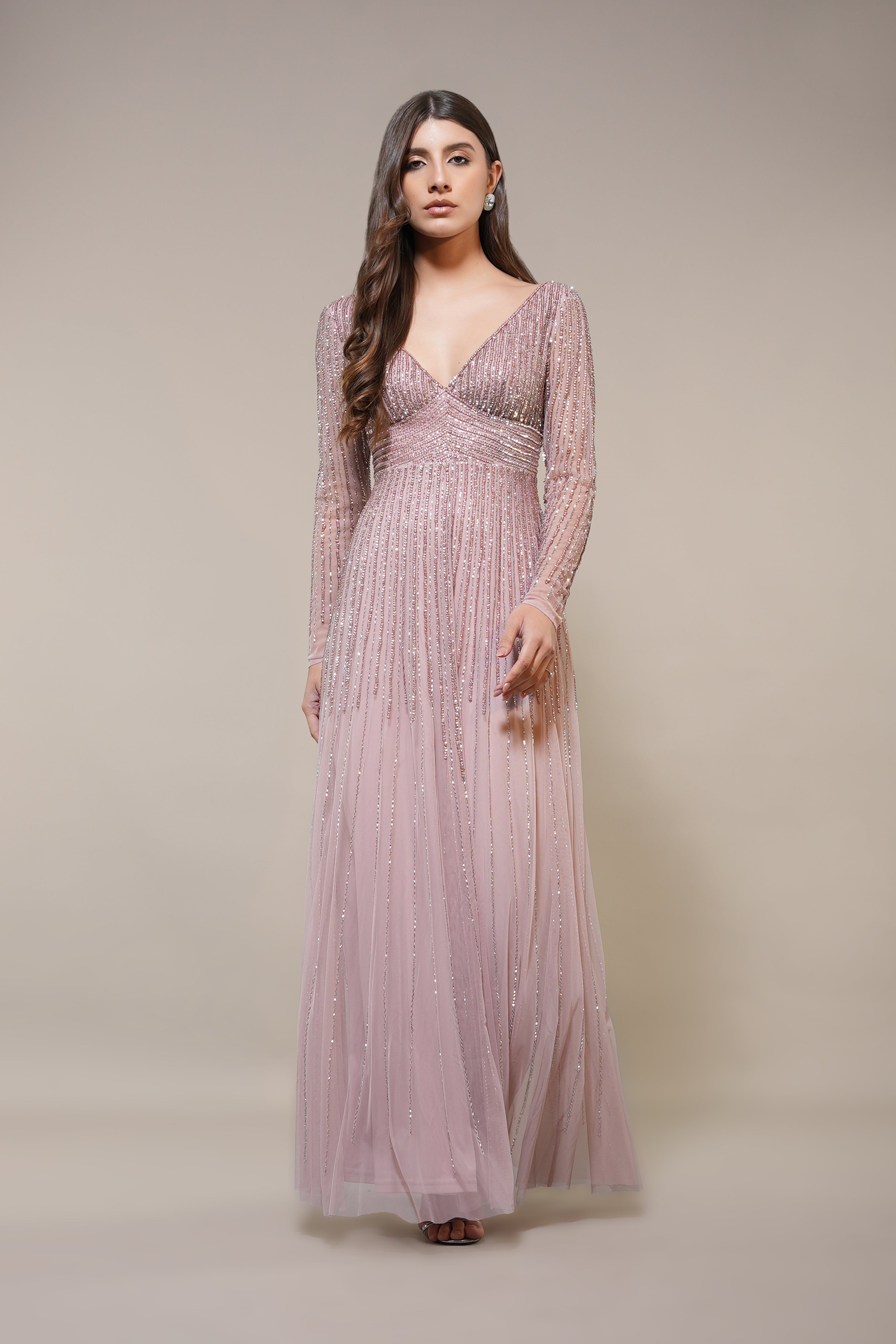 Laura Embellished Maxi Dress in Blush Pink