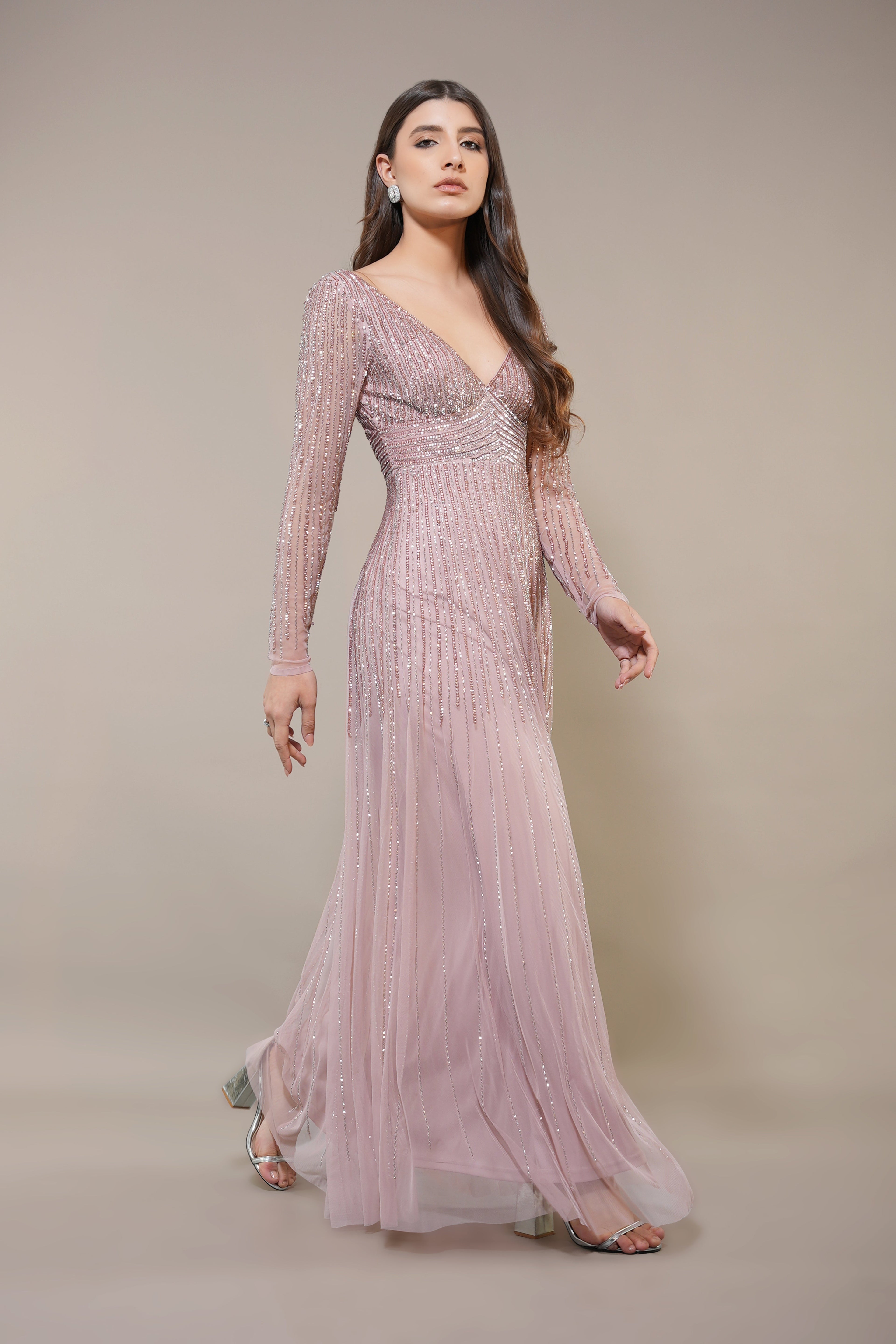 Laura Embellished Maxi Dress in Blush Pink