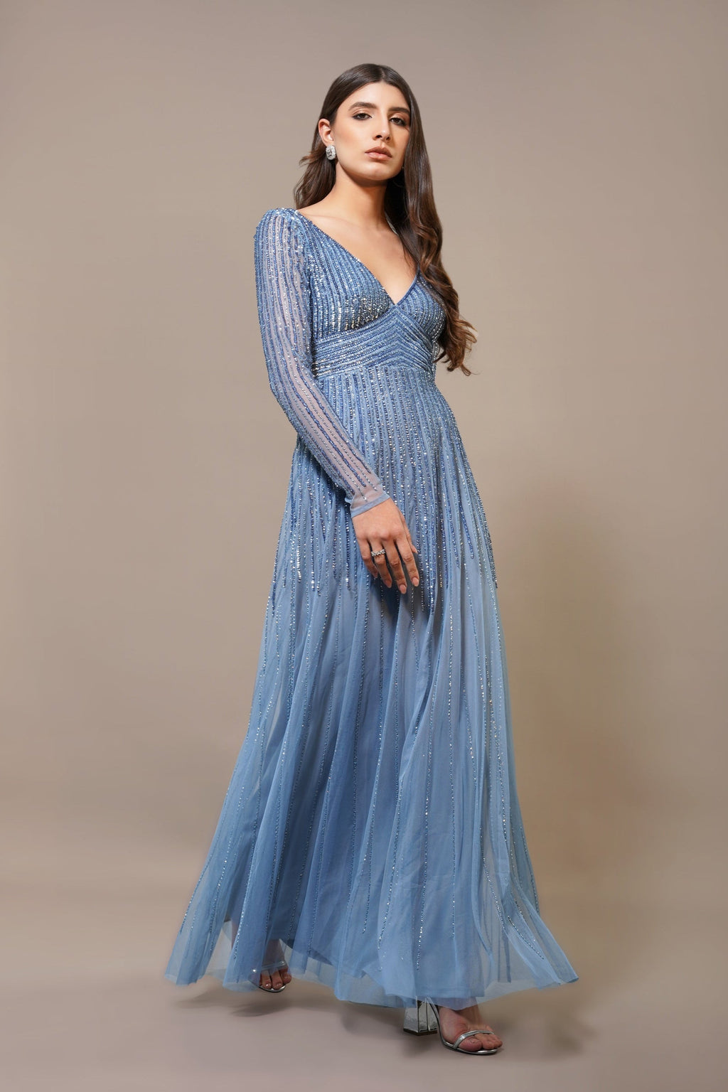 Laura Embellished Maxi Dress in Powder Blue