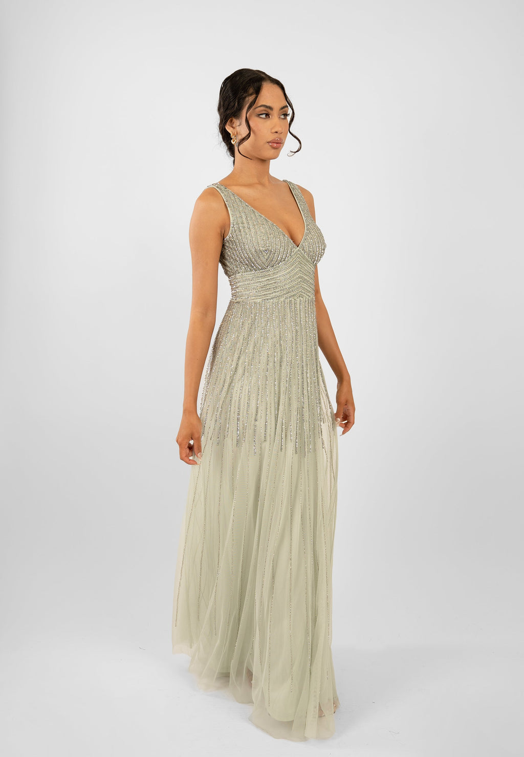 Lorelai Sage Green Embellished Maxi Dress