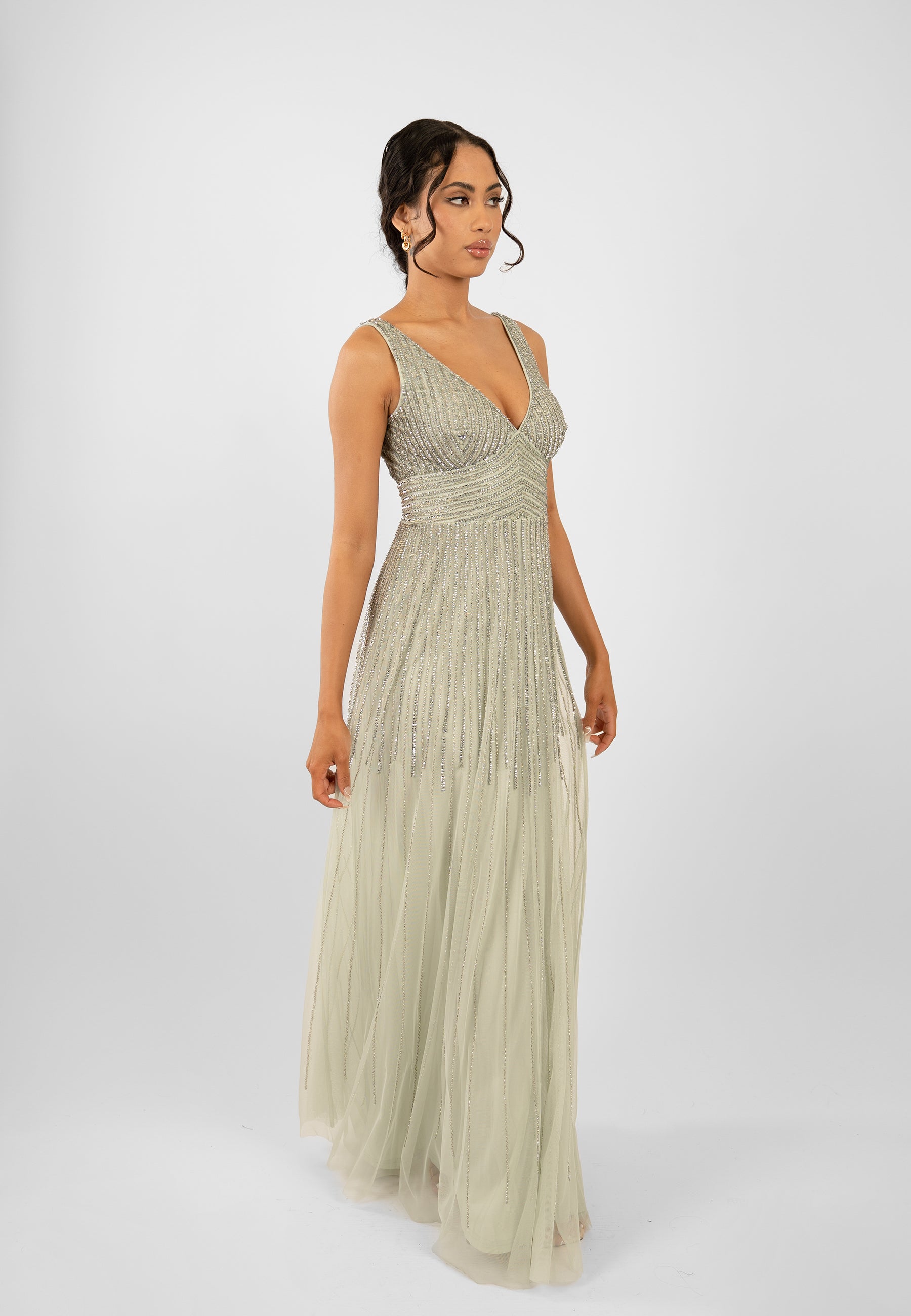 Lorelai Sage Green Embellished Maxi Dress