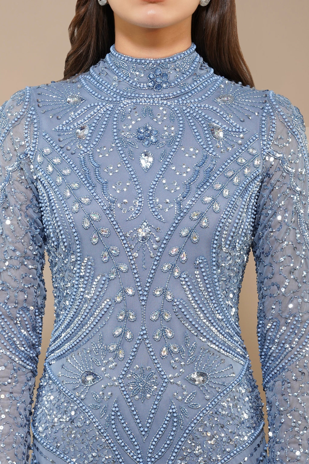 Lotus Embellished Maxi Dress in Light Blue