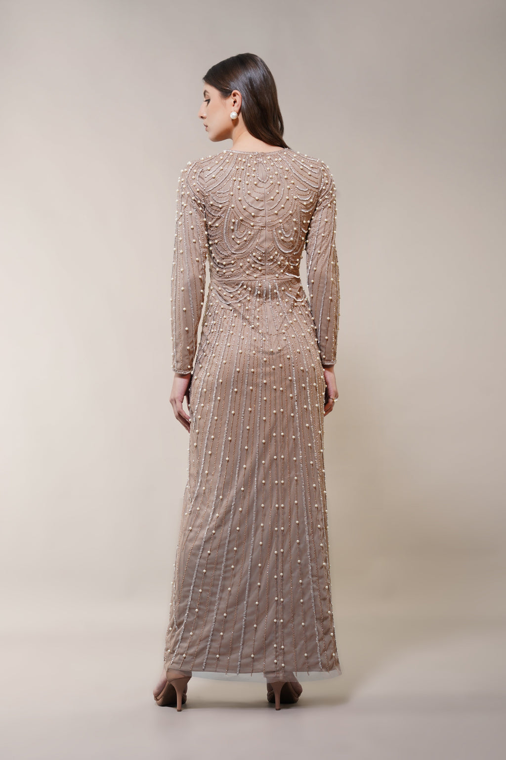 Mabel Embellished Maxi Dress in Taupe
