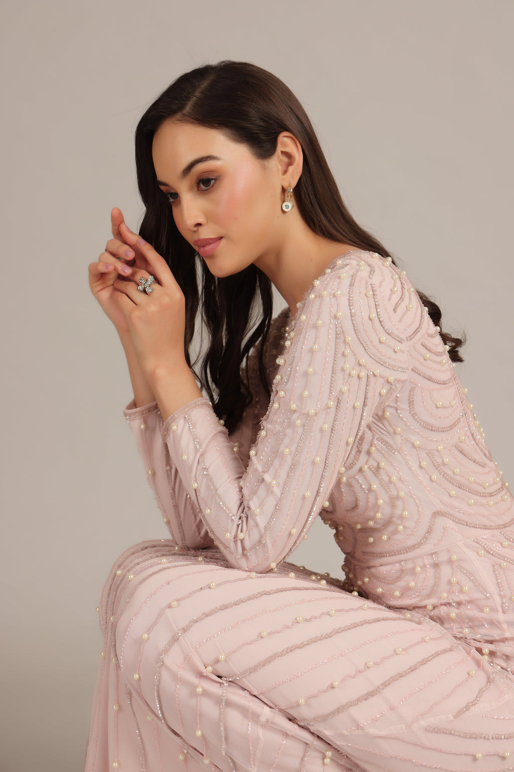 Mabel Embellished Maxi Dress in Powder Pink