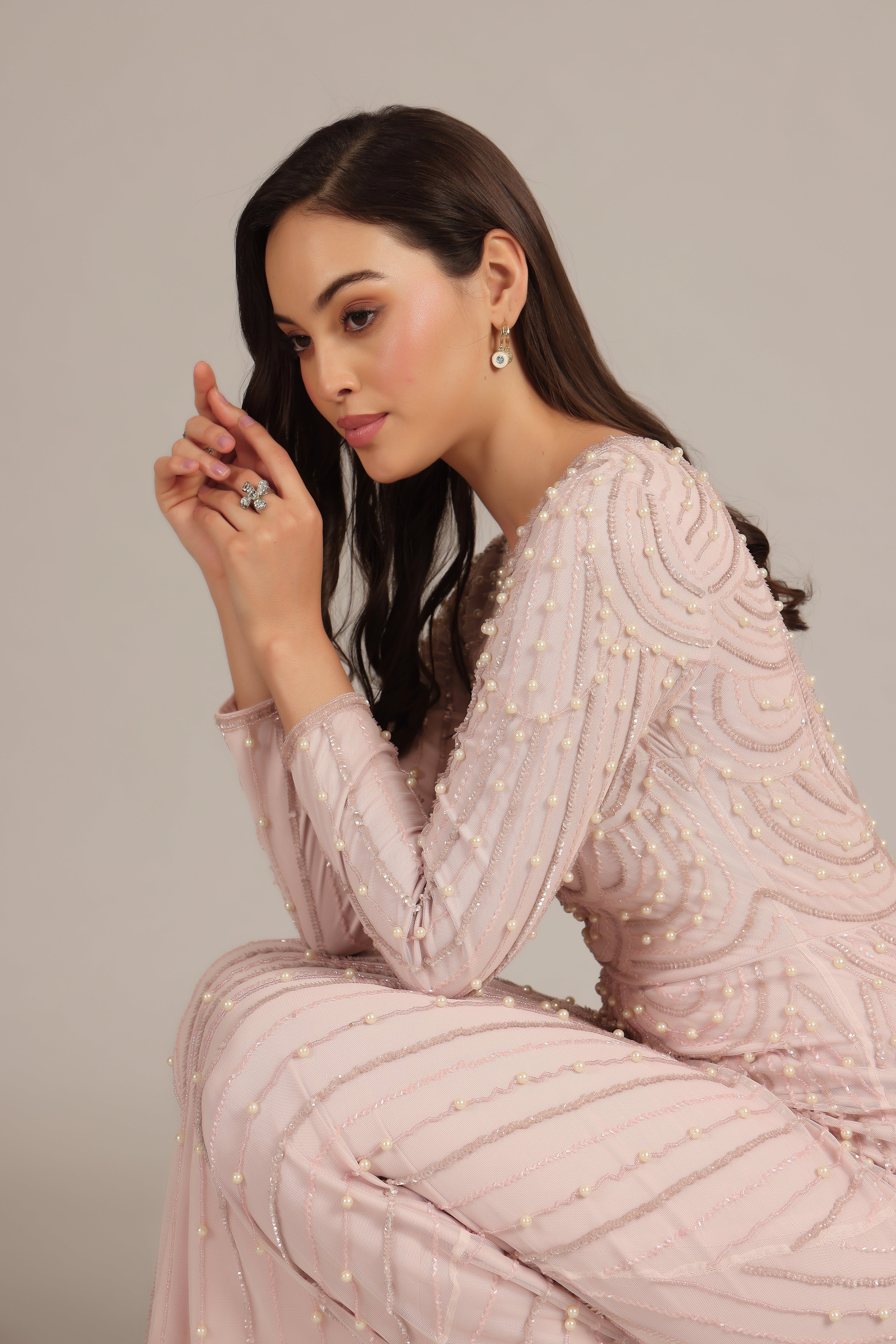 Mabel Embellished Maxi Dress in Powder Pink