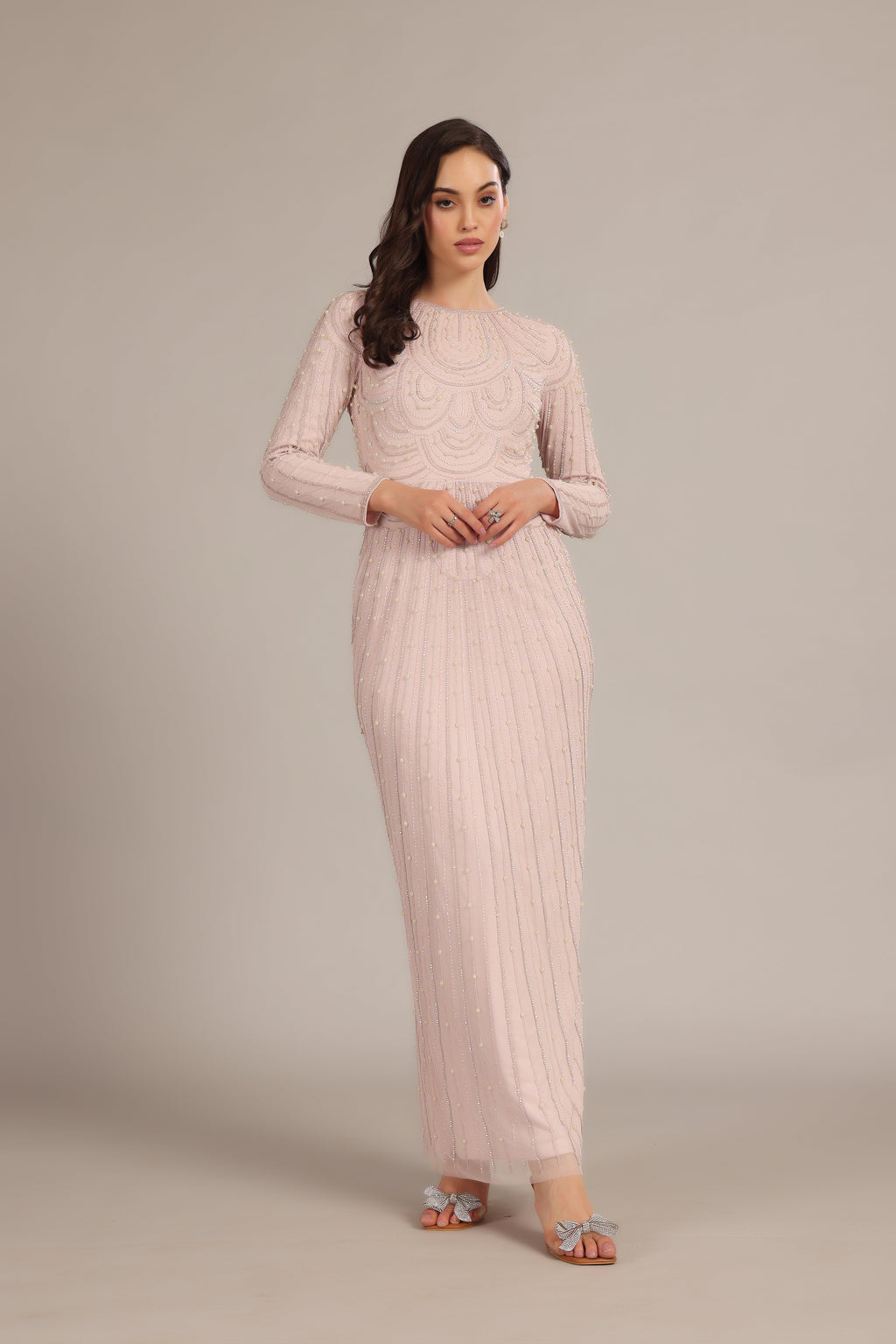 Mabel Embellished Maxi Dress in Powder Pink