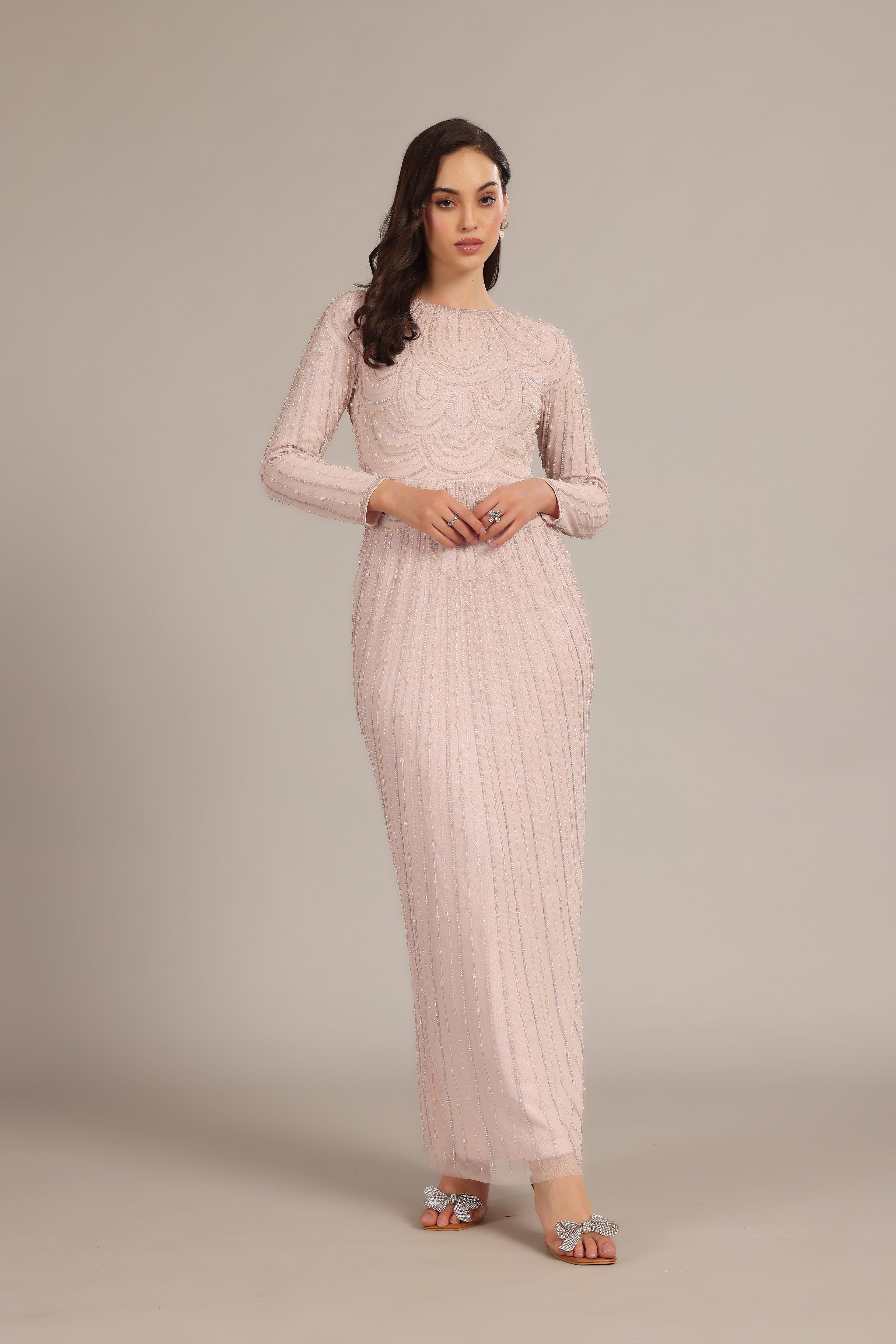 Mabel Embellished Maxi Dress in Powder Pink