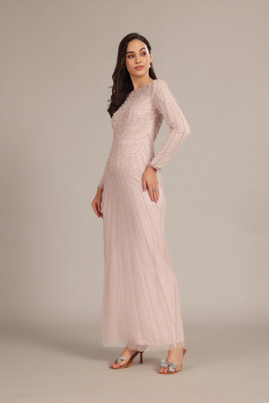 Mabel Embellished Maxi Dress in Powder Pink