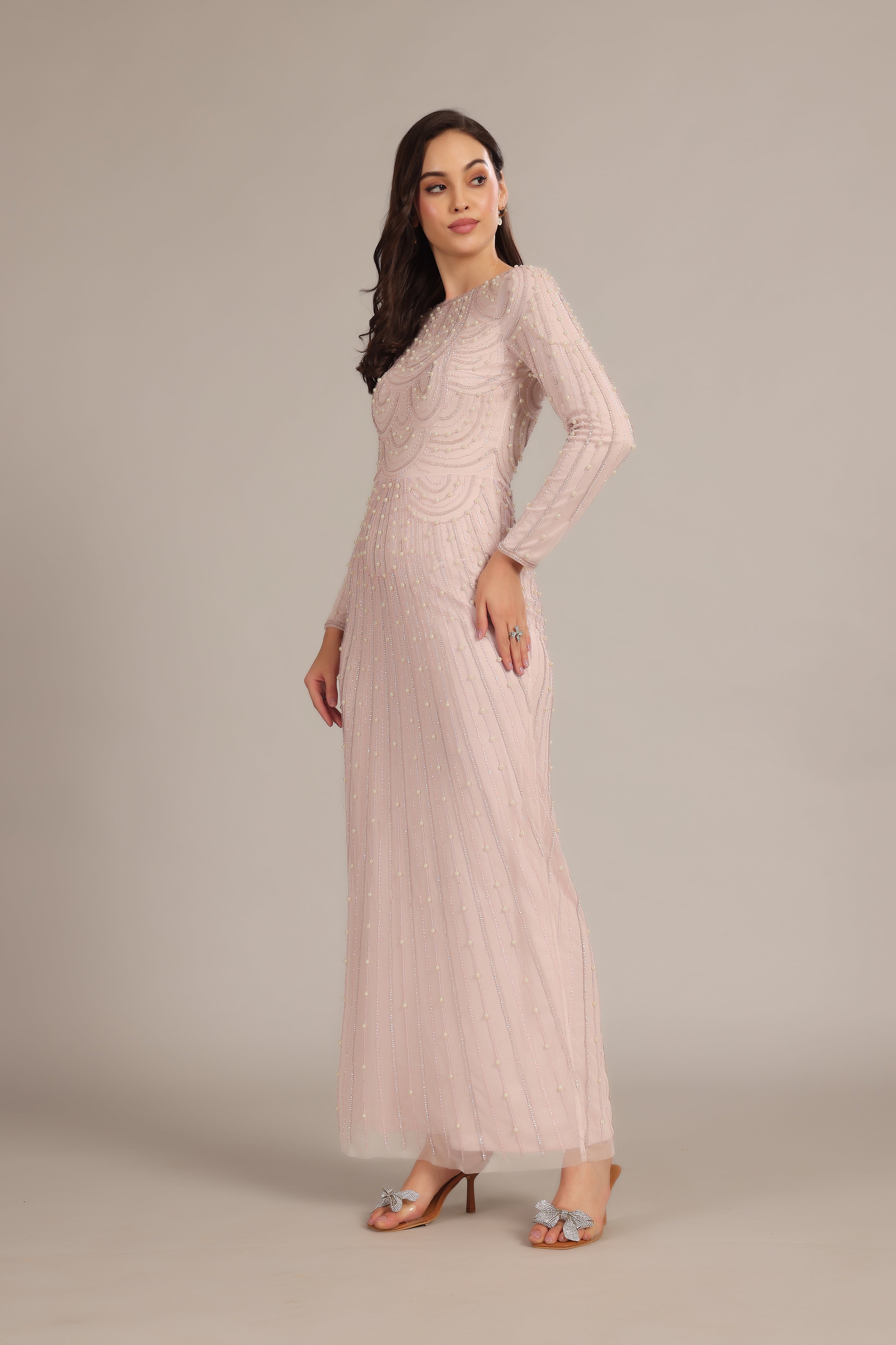 Mabel Embellished Maxi Dress in Powder Pink