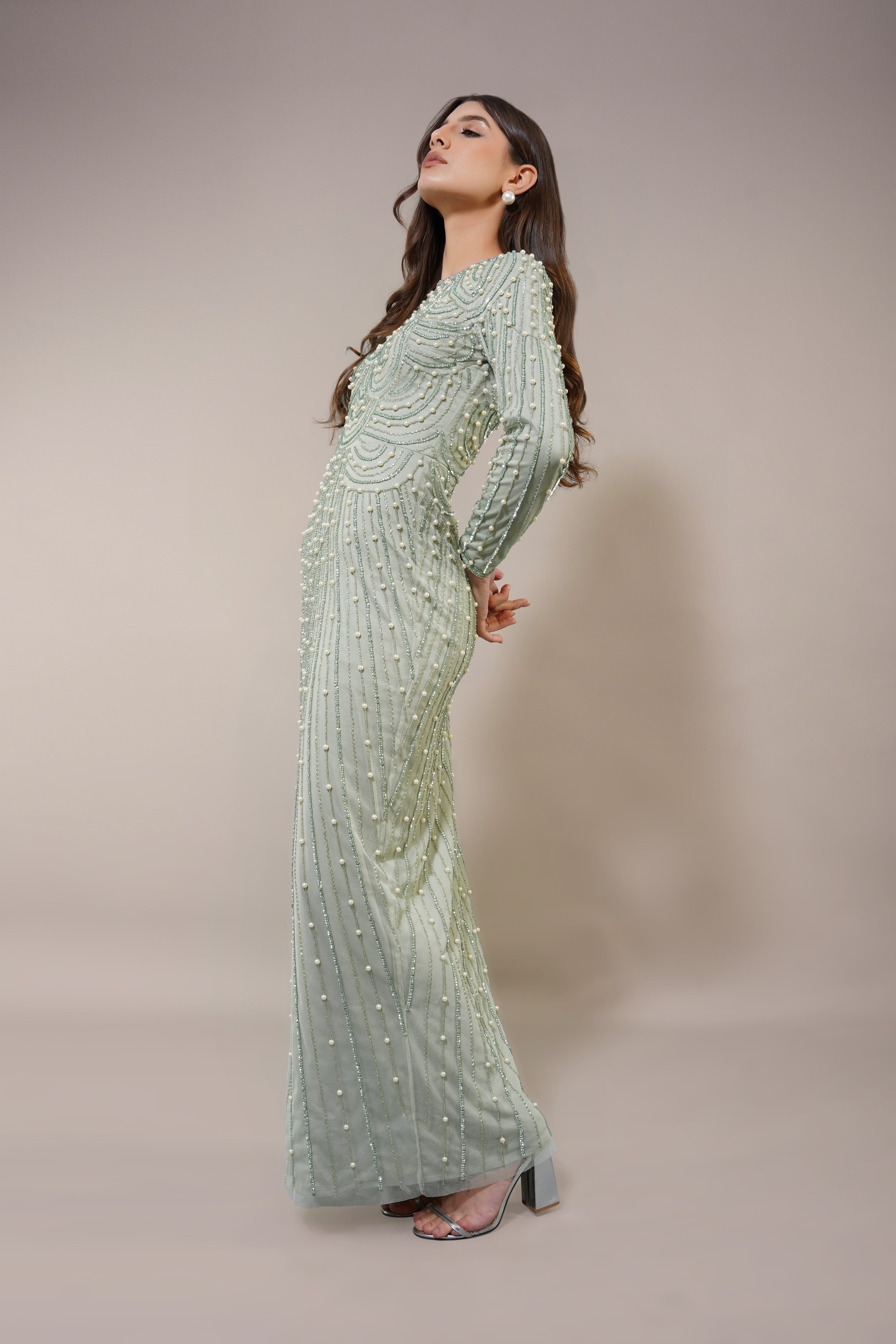 Mabel Embellished Maxi Dress in Pistachio