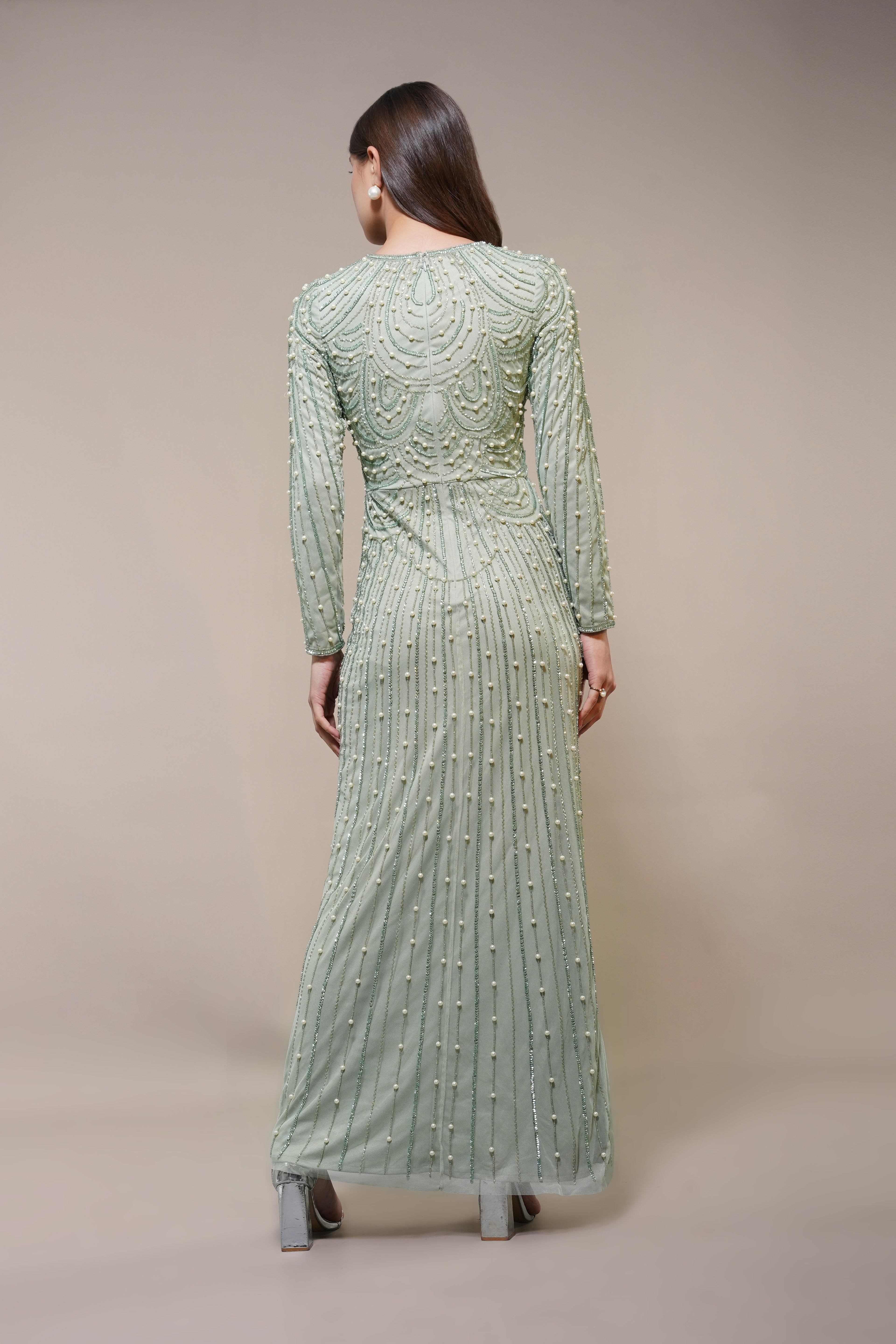 Mabel Embellished Maxi Dress in Pistachio