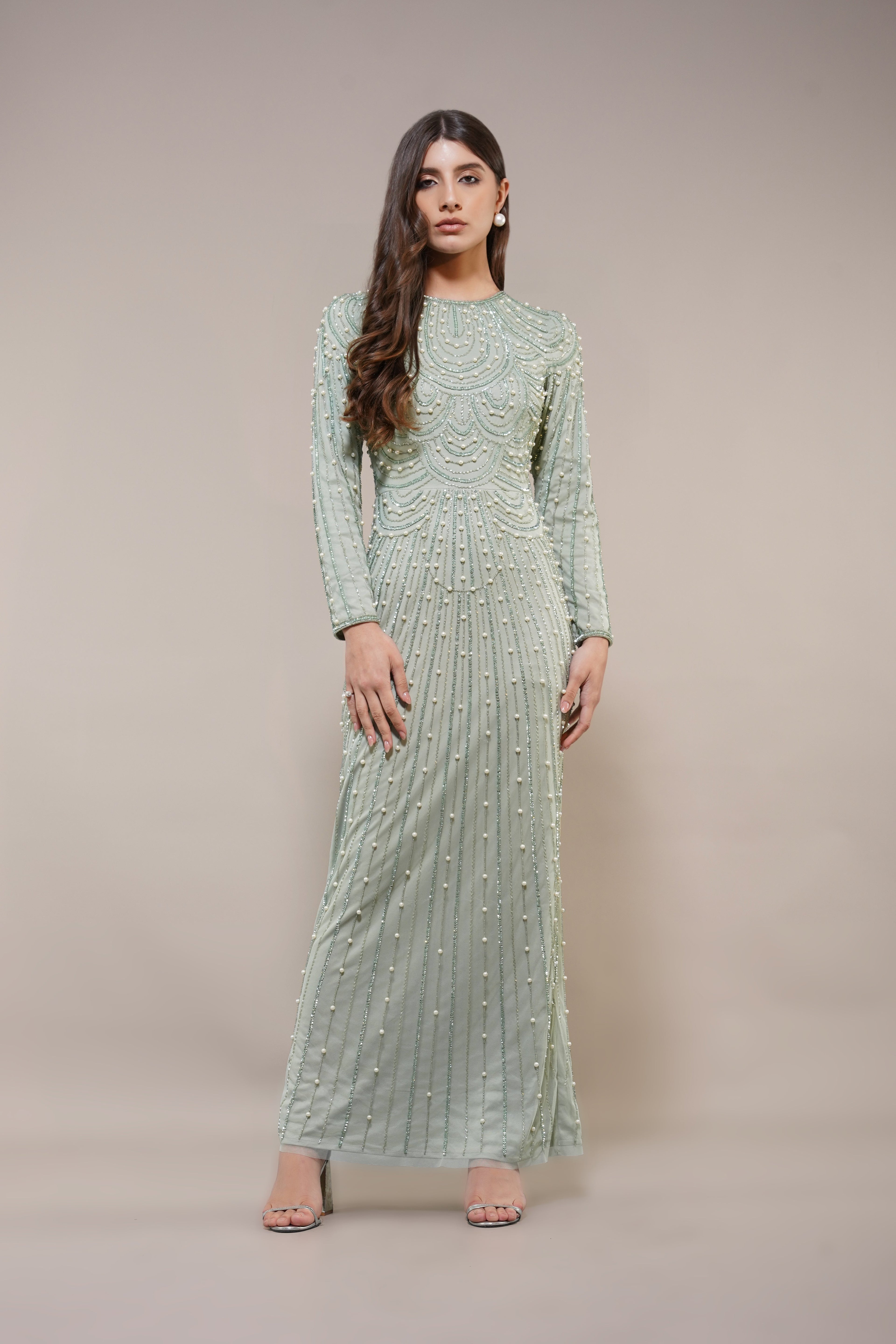 Mabel Embellished Maxi Dress in Pistachio