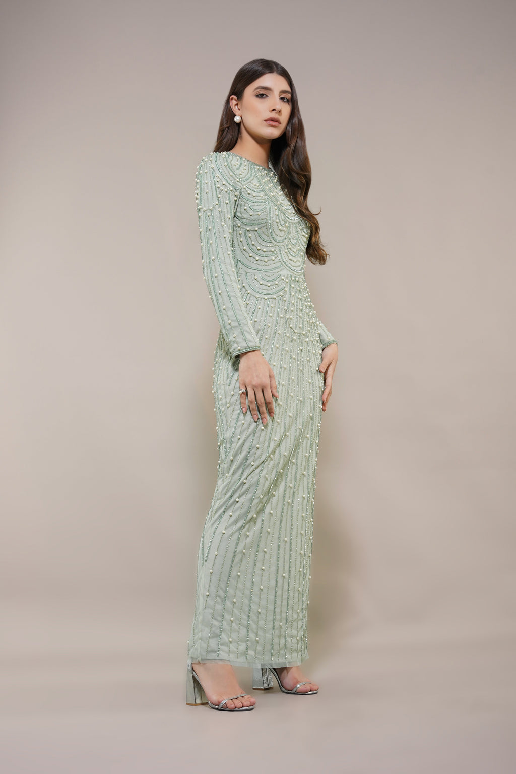 Mabel Embellished Maxi Dress in Pistachio