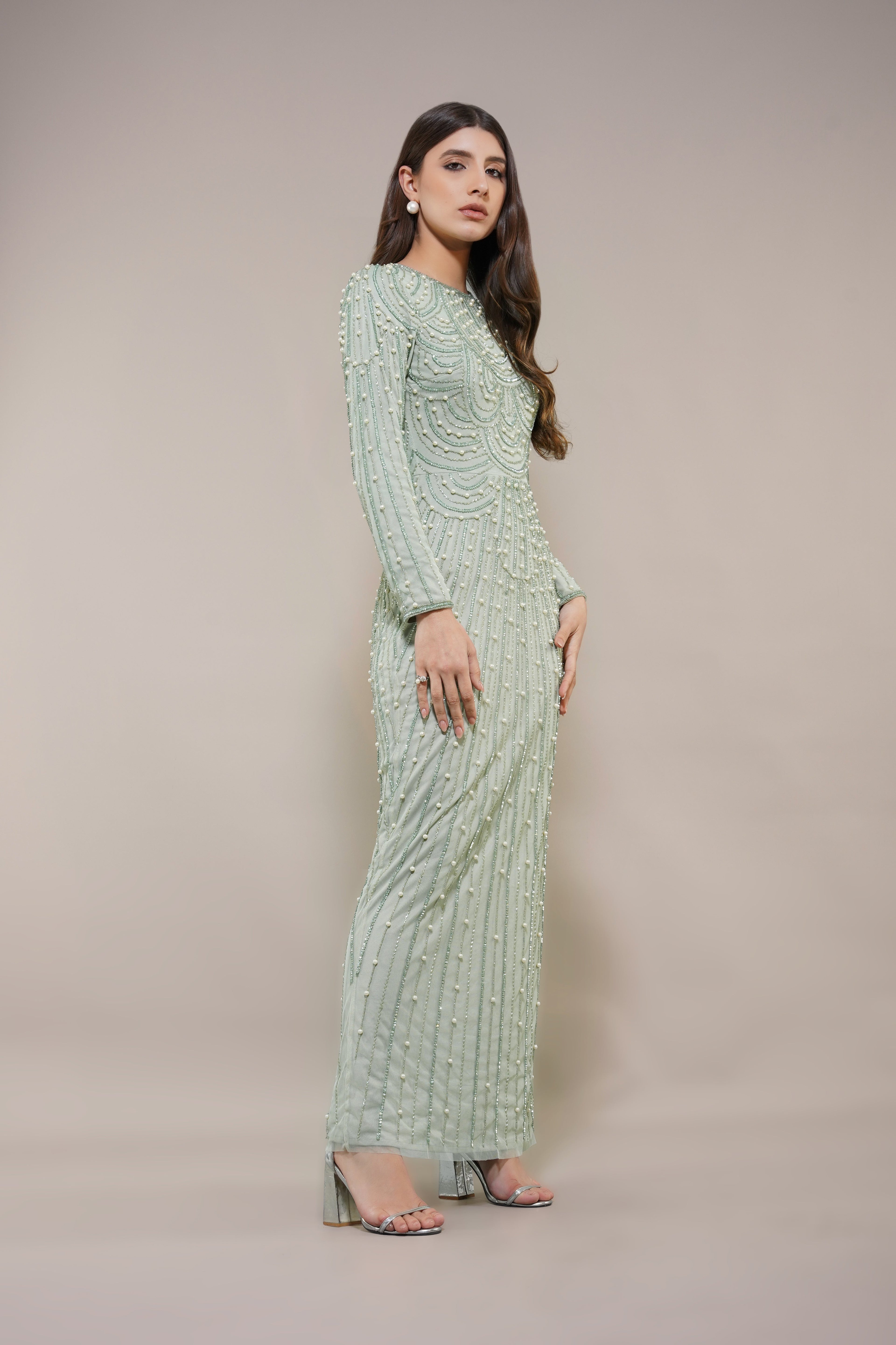 Mabel Embellished Maxi Dress in Pistachio