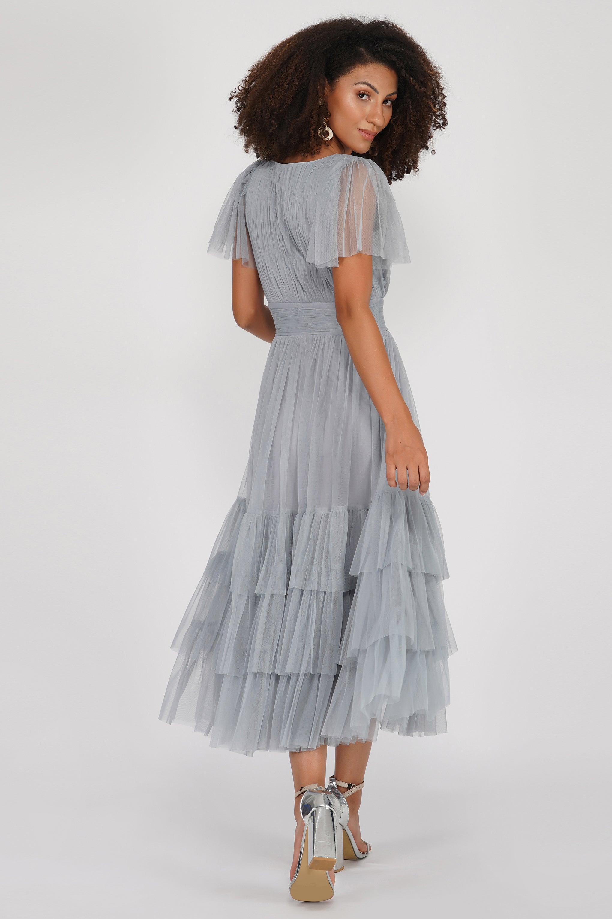 Madison Tulle Midi Dress in Grey