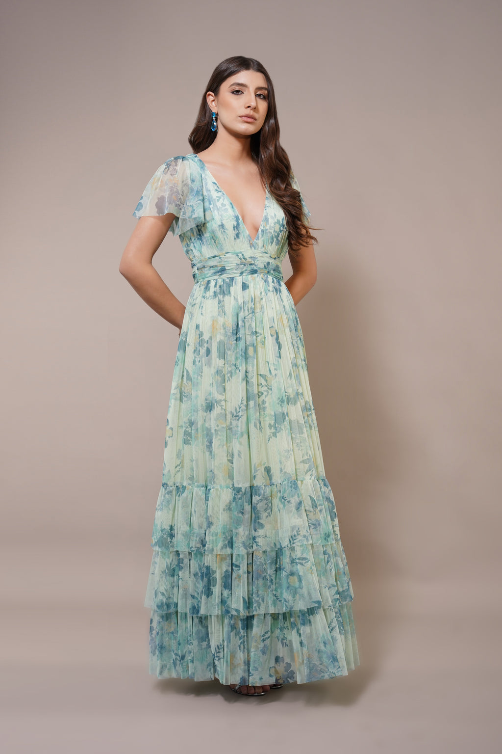 Madison Maxi Dress in Light Sage Floral