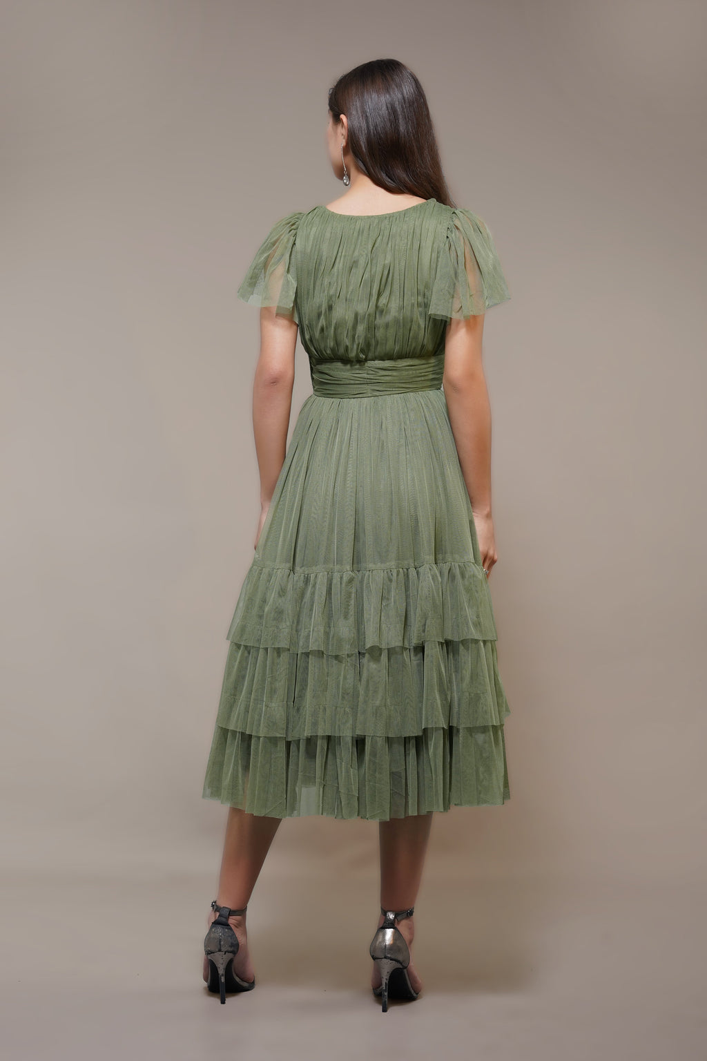 Madison Soft Olive Tulle Bridesmaid Midi Dress