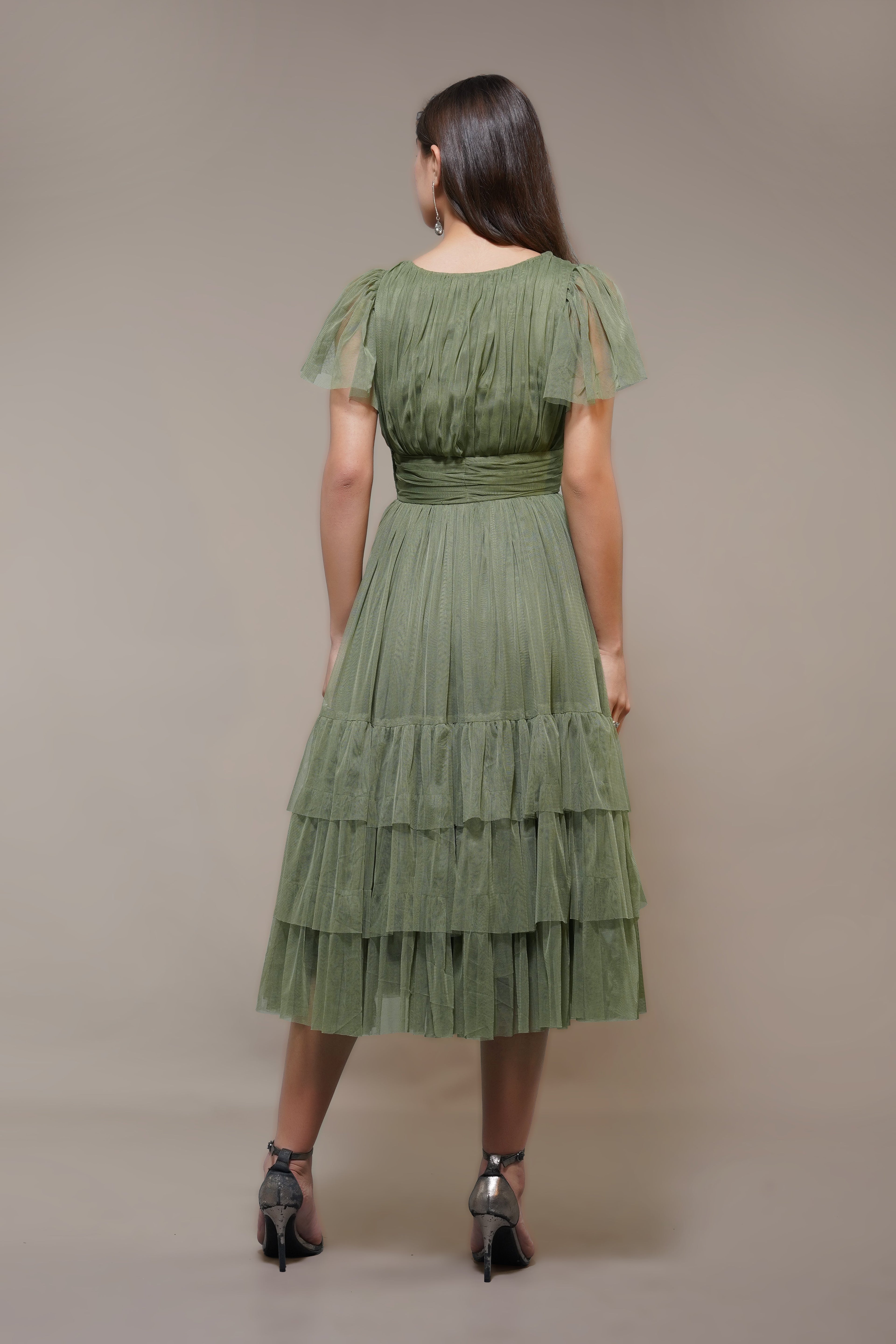 Madison Soft Olive Tulle Bridesmaid Midi Dress