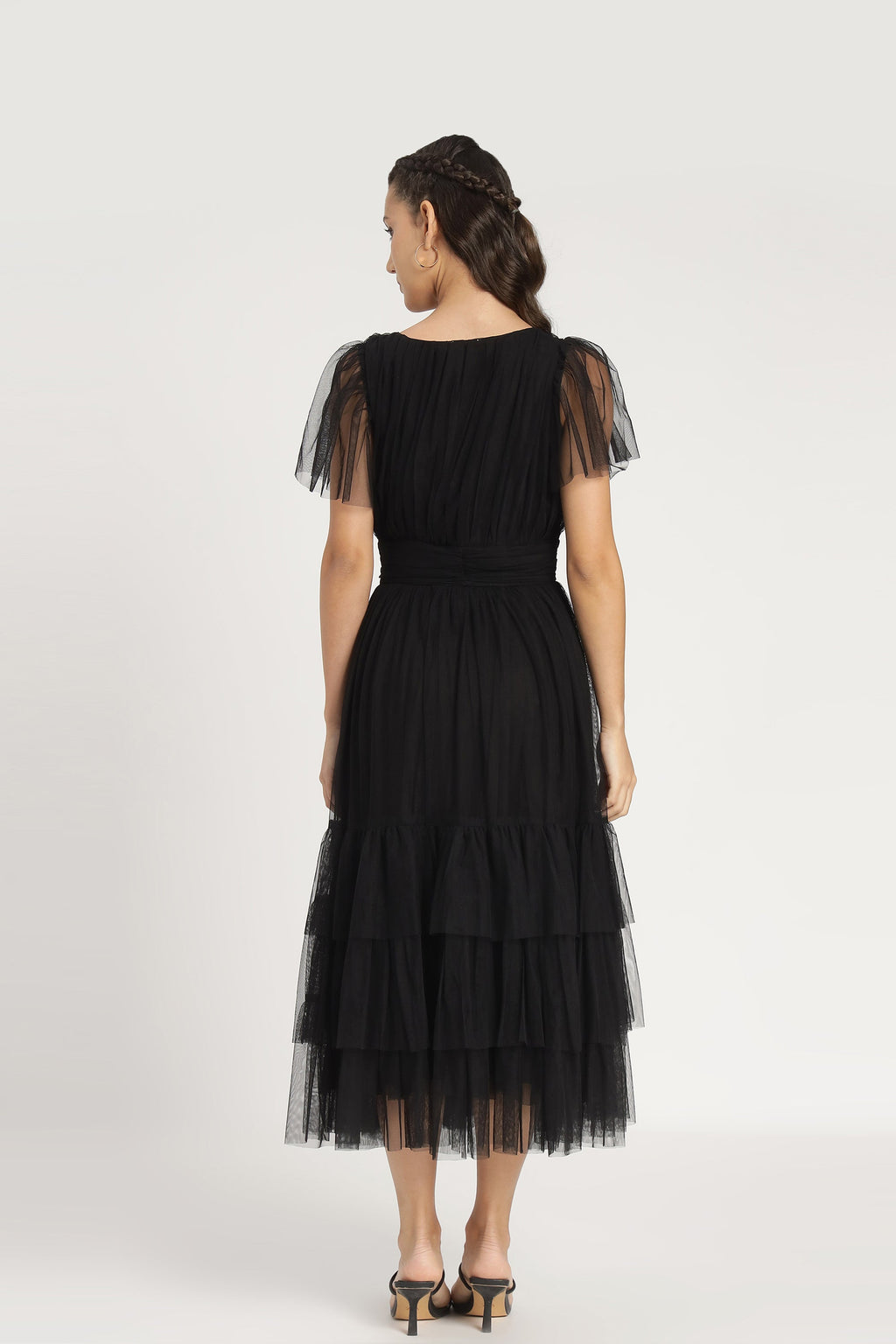 Madison Black Tulle Bridesmaid Midi Dress