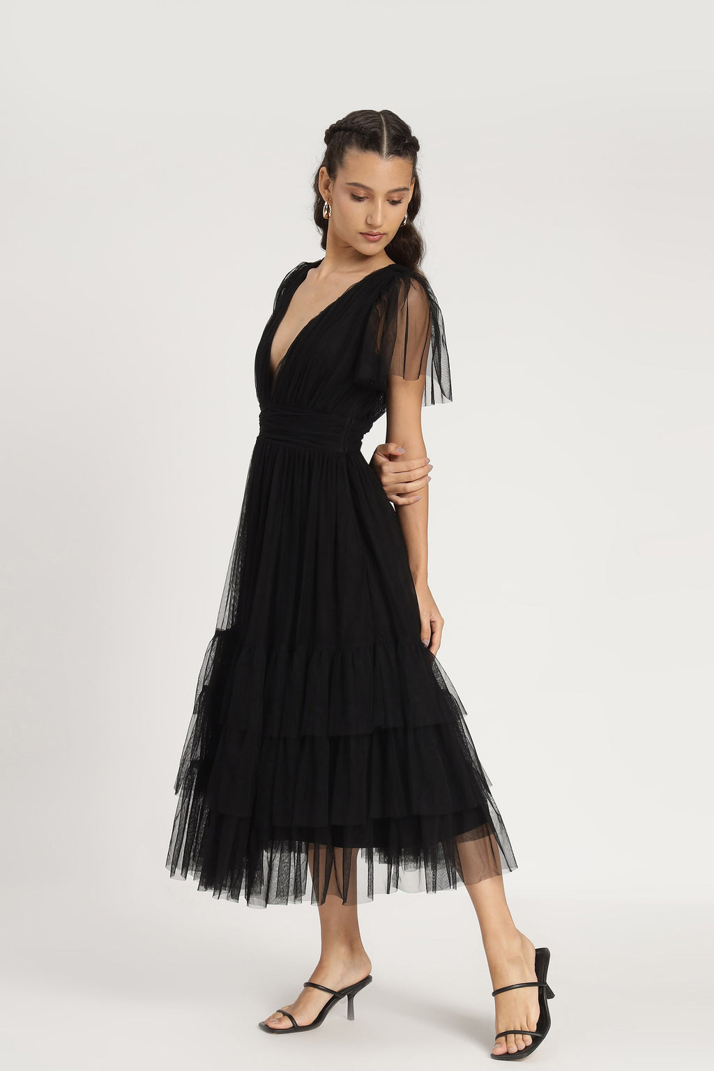 Madison Black Tulle Bridesmaid Midi Dress