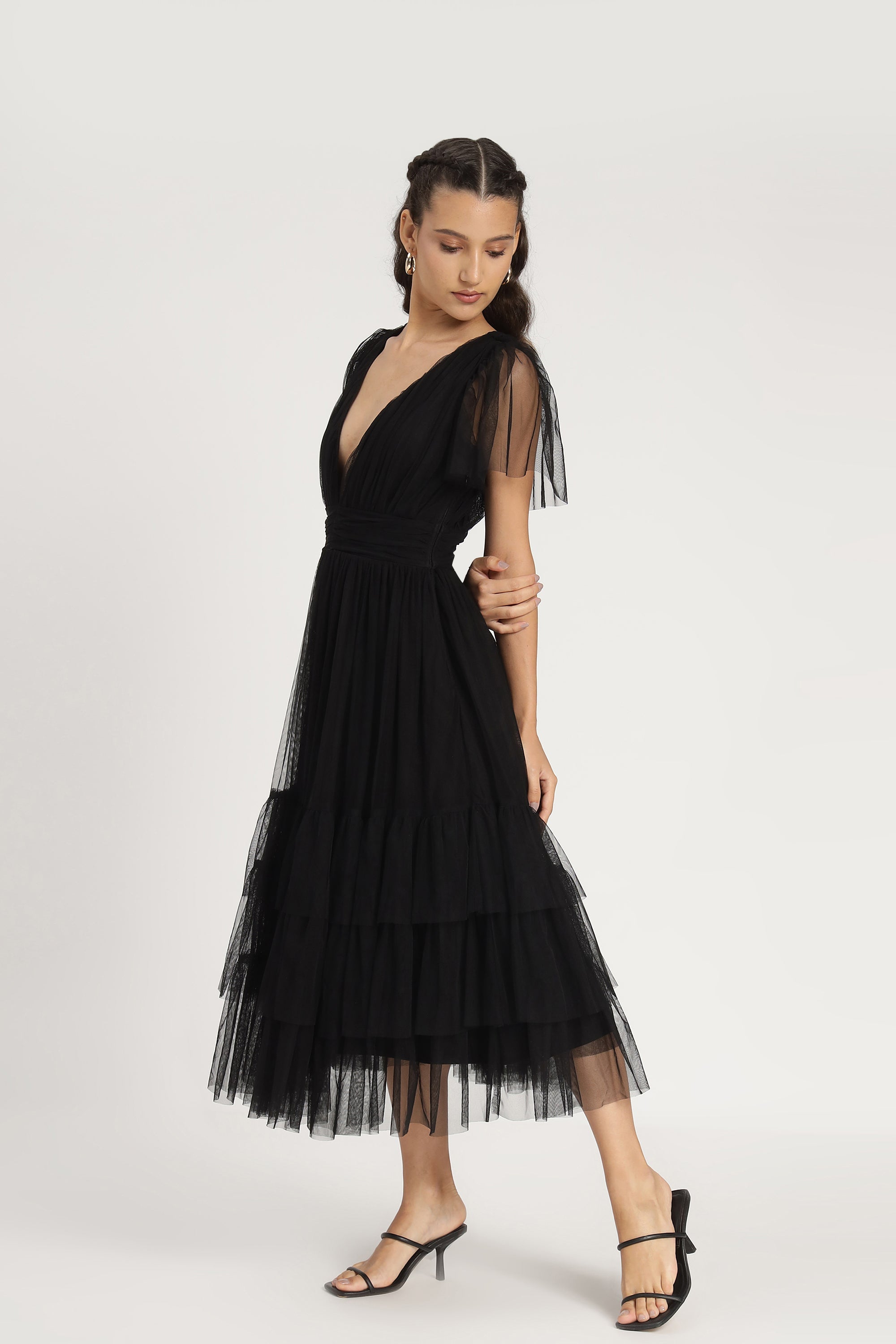Madison Black Tulle Bridesmaid Midi Dress