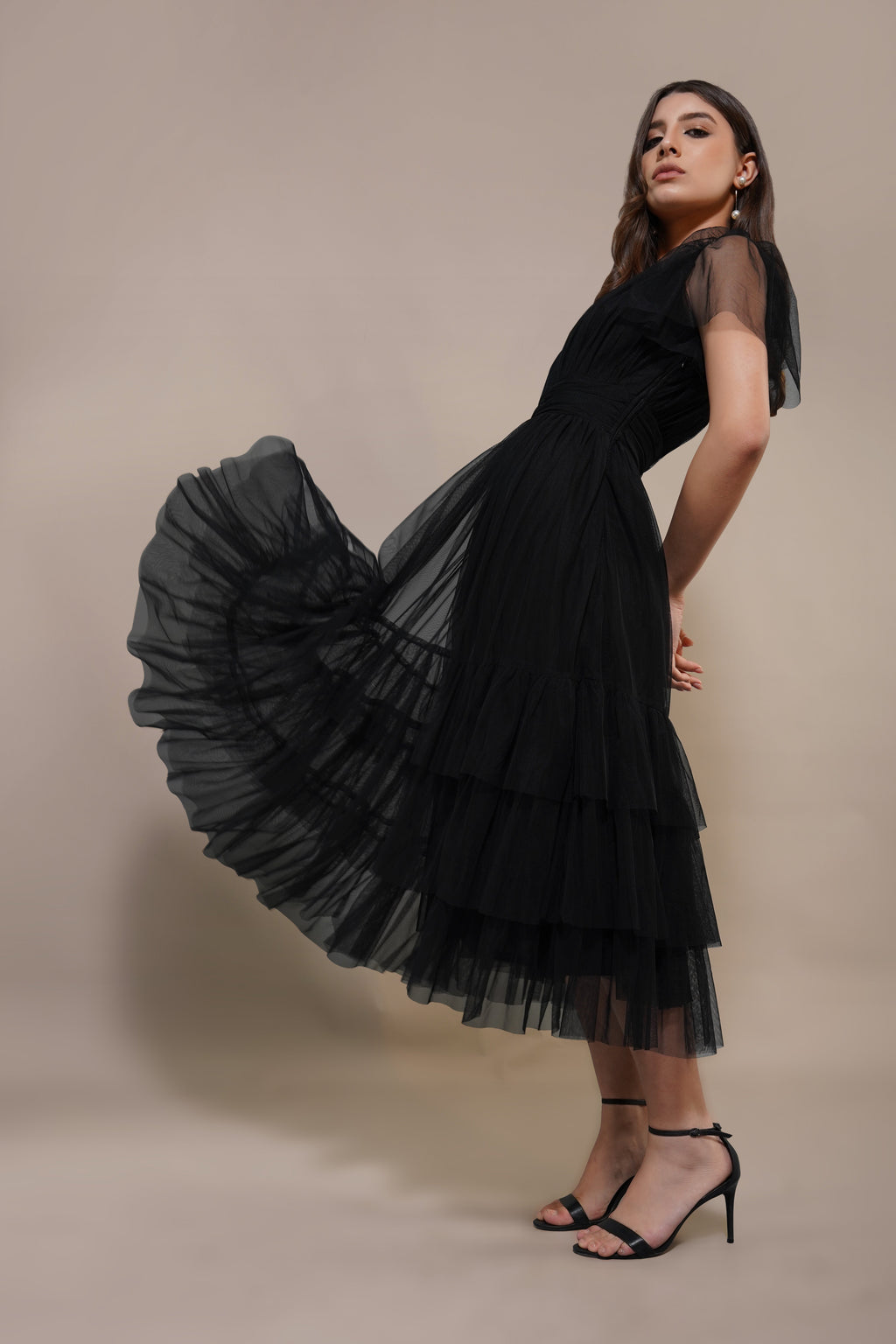 Madison Black Tulle Bridesmaid Midi Dress