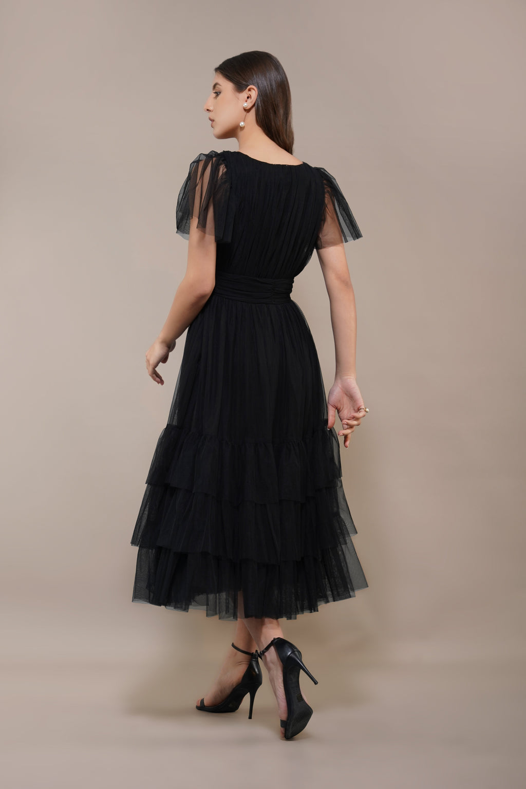 Madison Black Tulle Bridesmaid Midi Dress